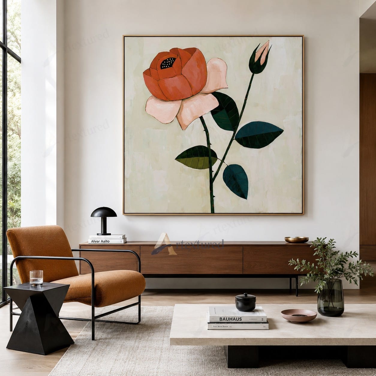 Modern Red Flower Wall Art – Hand-Painted Botanical Canvas#wp261079
