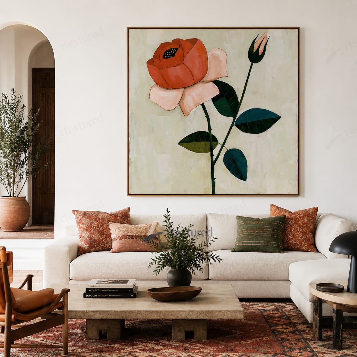 Modern Red Flower Wall Art – Hand-Painted Botanical Canvas#wp261079