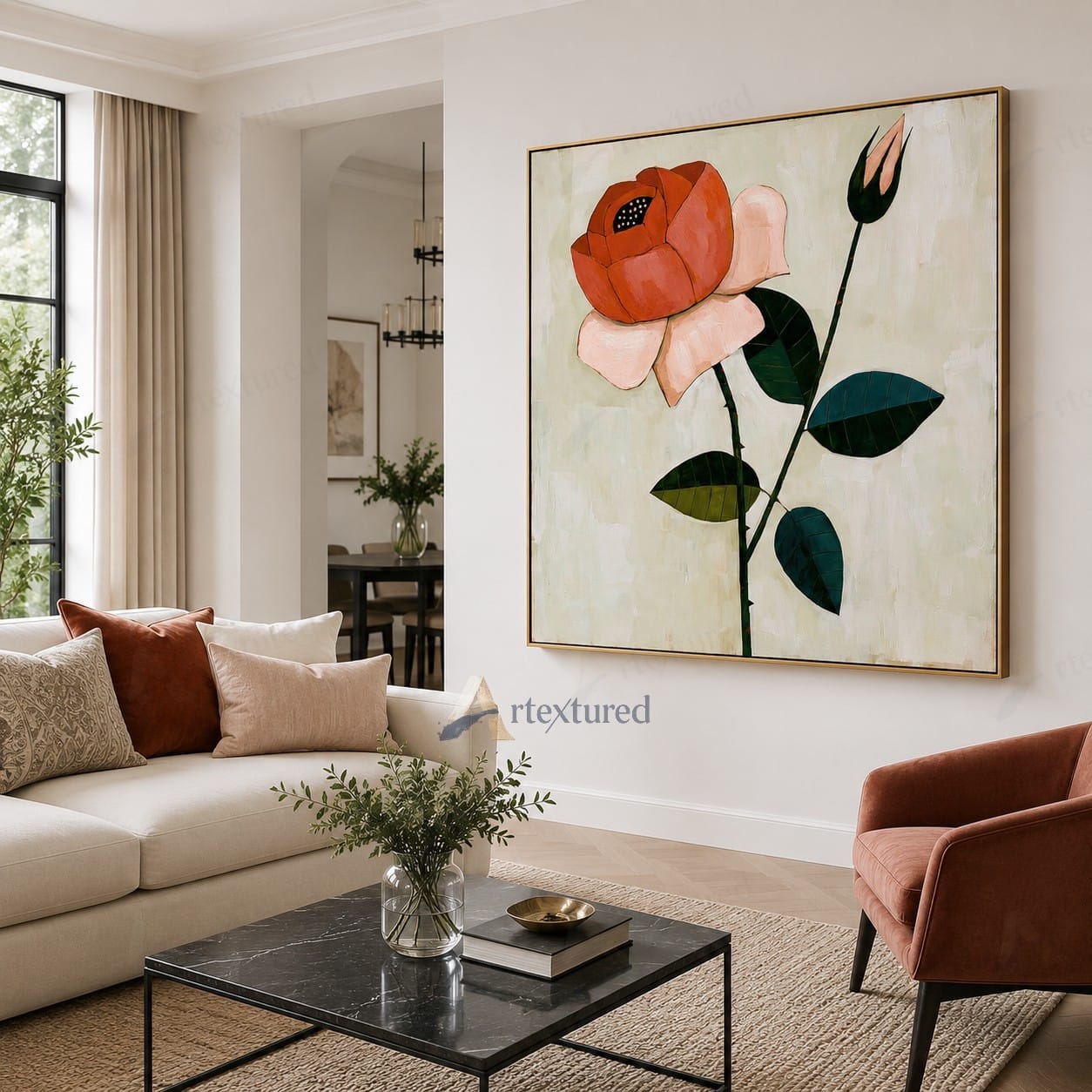 Modern Red Flower Wall Art – Hand-Painted Botanical Canvas#wp261079