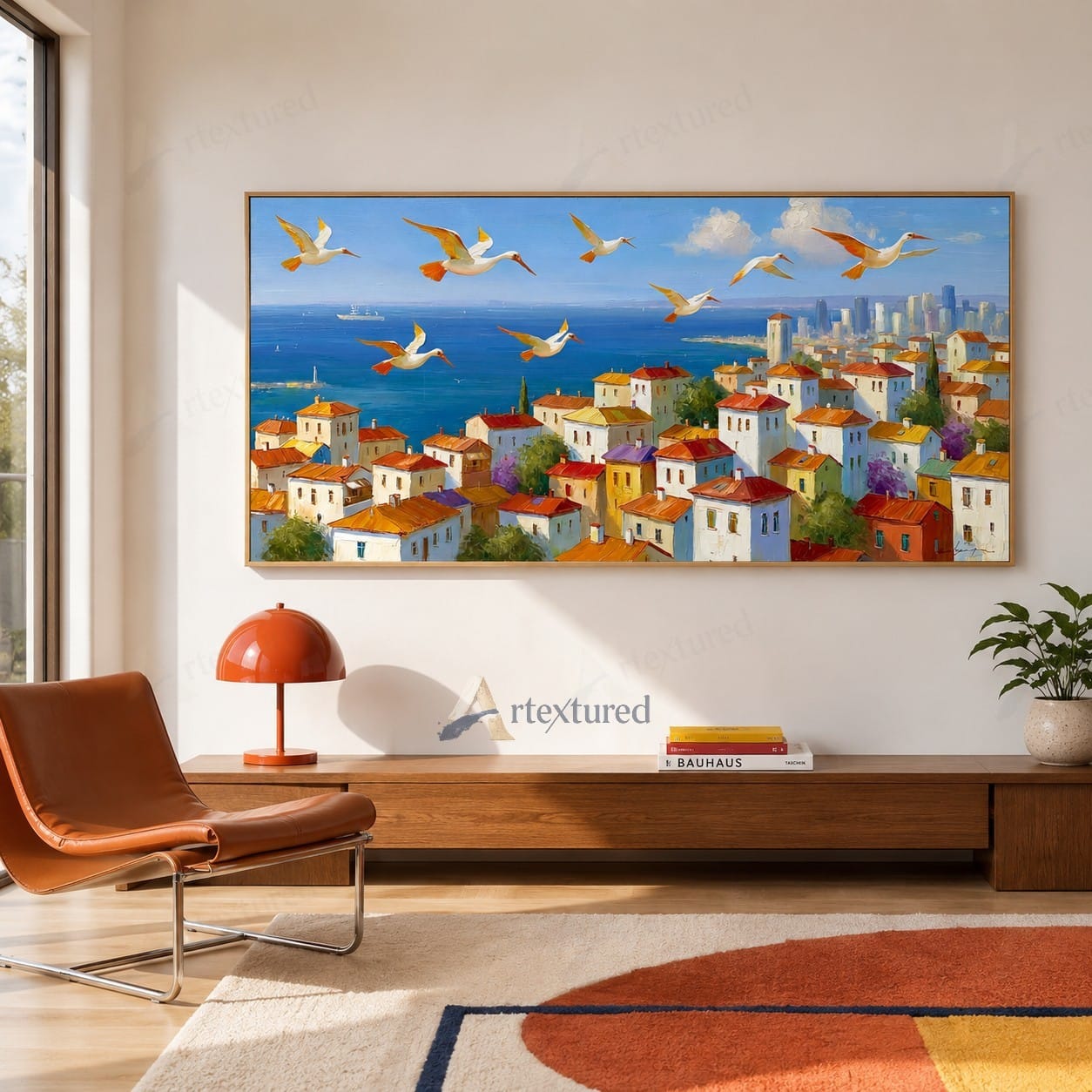 Mediterranean Seaside Village Wall Art – Hand-Painted Coastal Canvas#wp261088
