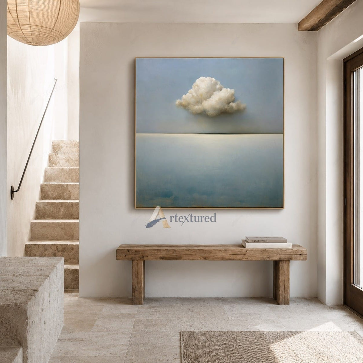 Minimal Cloud Wall Art – 3D Textured Sky Painting#wp261160