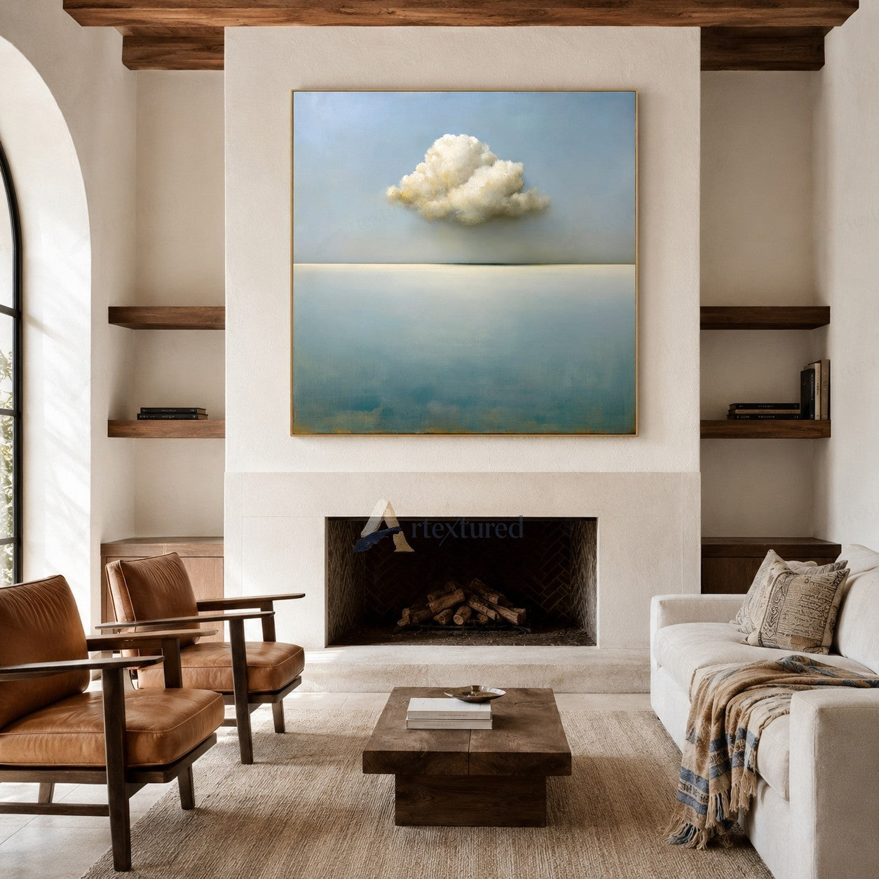 Minimal Cloud Wall Art – 3D Textured Sky Painting#wp261160