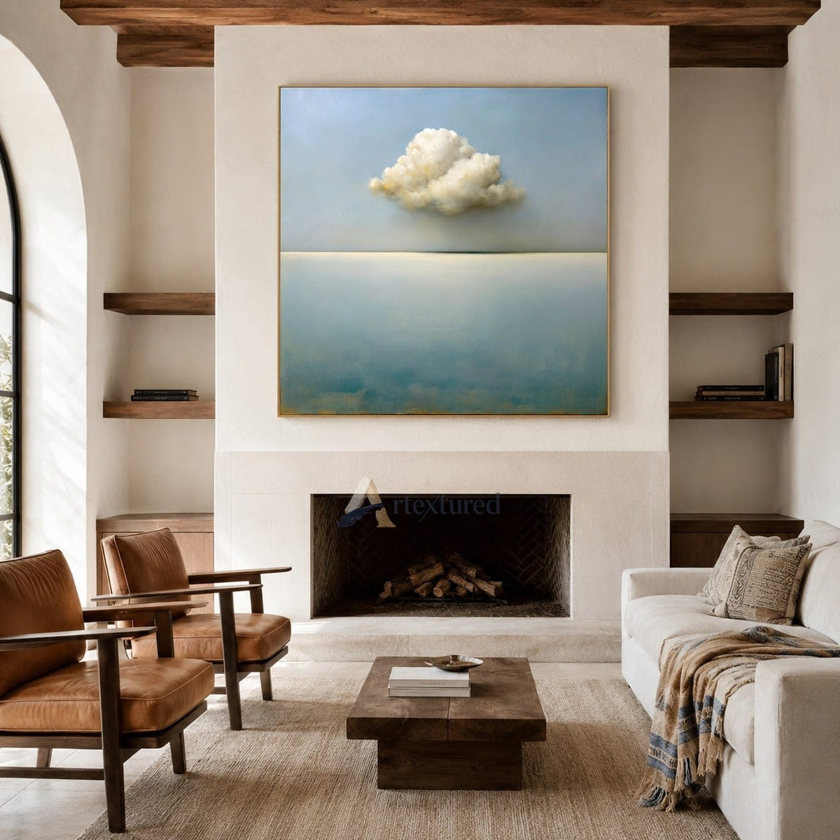 Minimal Cloud Wall Art – 3D Textured Sky Painting#wp261160