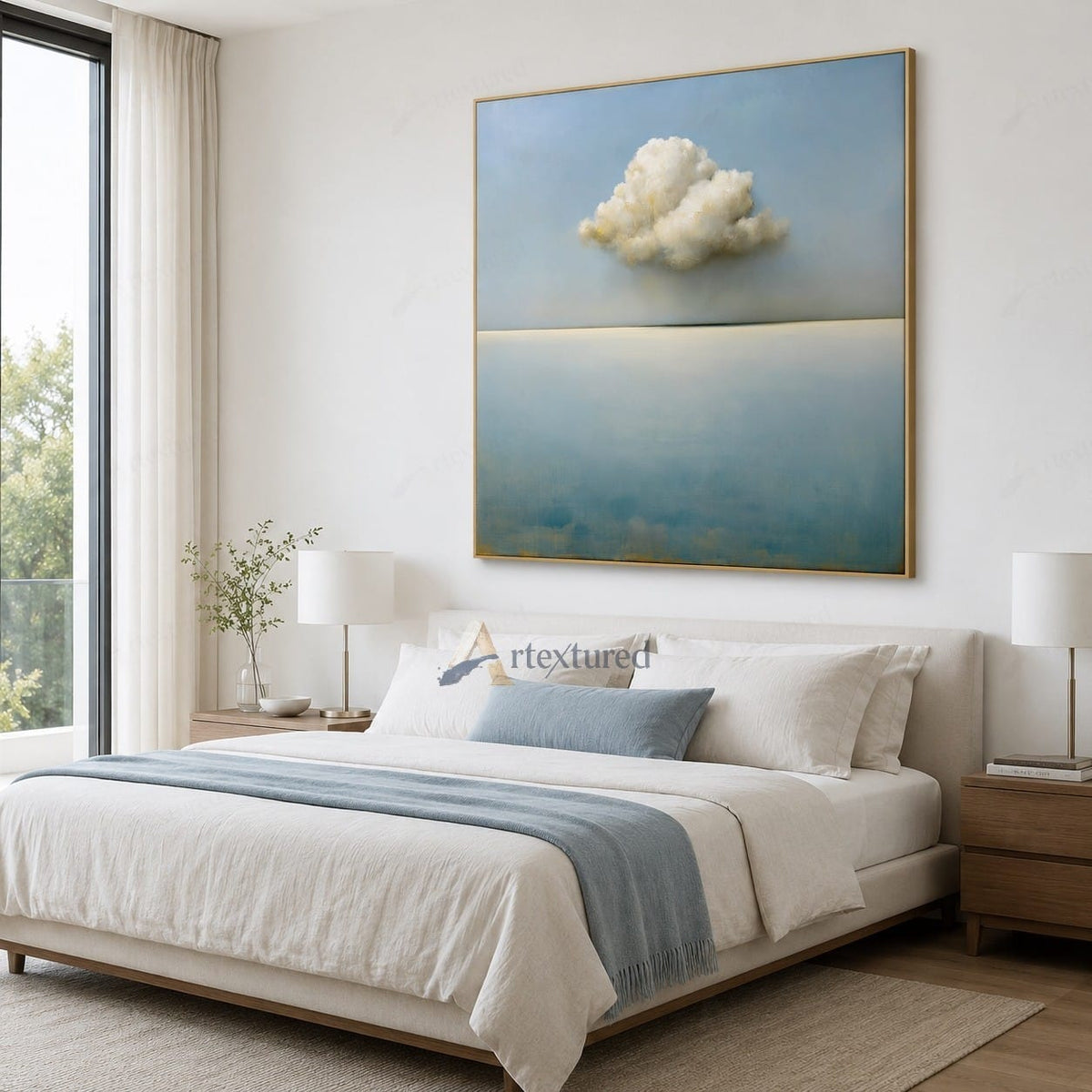 Minimal Cloud Wall Art – 3D Textured Sky Painting#wp261160