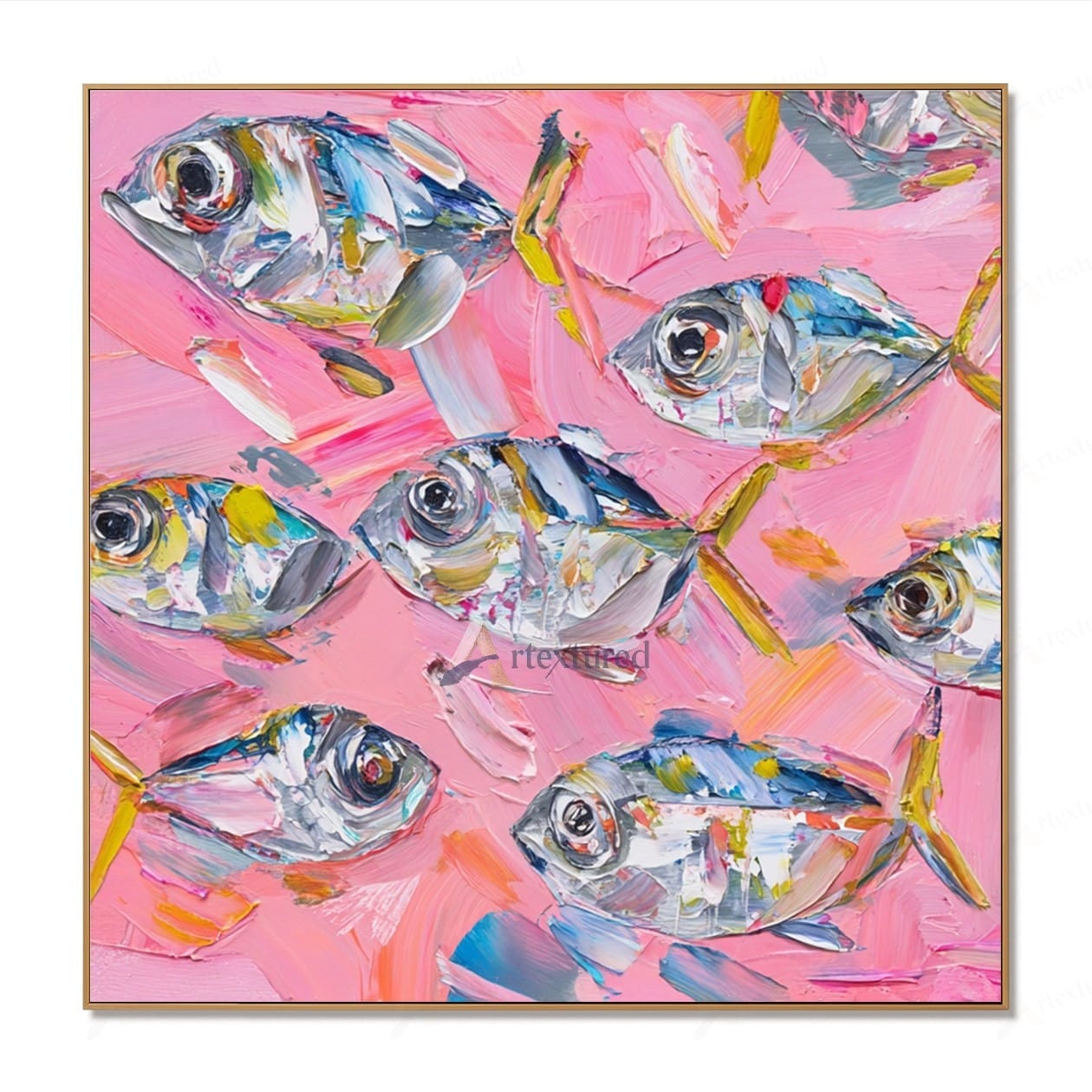 texture Pink Fish Wall Art – Abstract Colorful Fish Oil Painting#wp261169