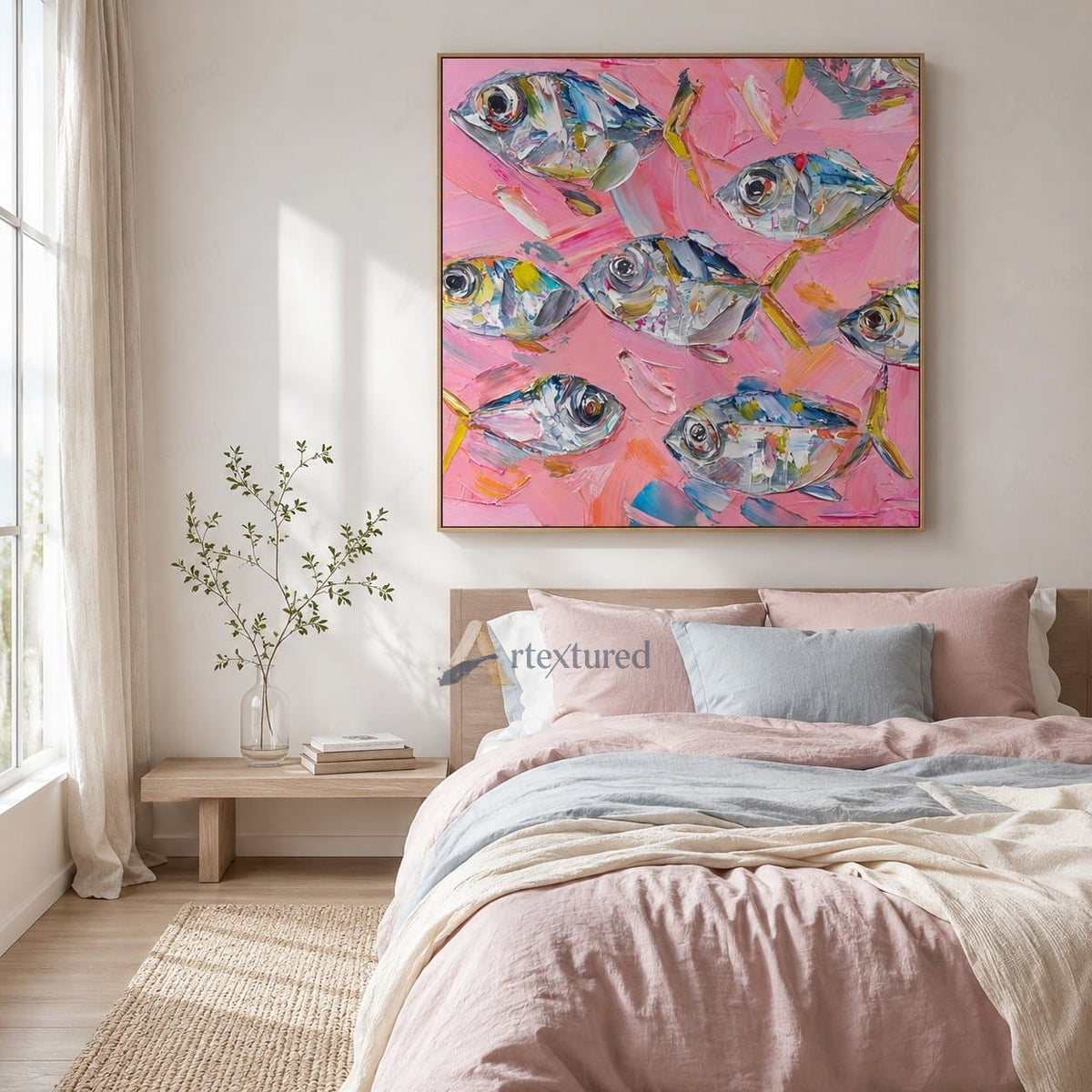 Pink Fish Wall Art – Abstract Colorful Fish Oil Painting#wp261169