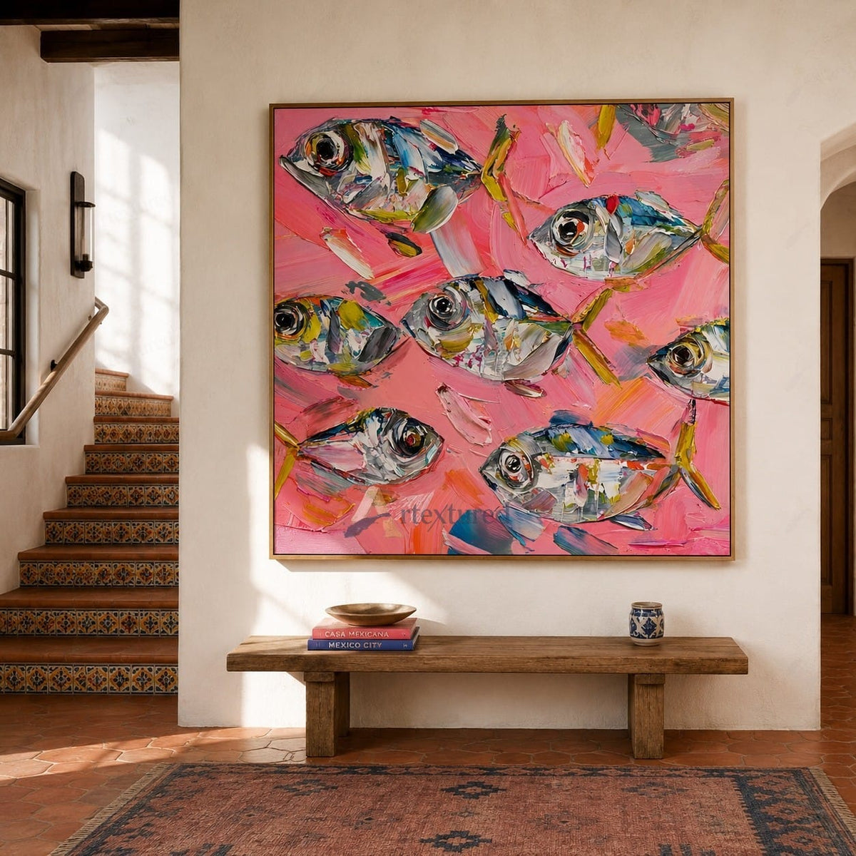 Pink Fish Wall Art – Abstract Colorful Fish Oil Painting#wp261169