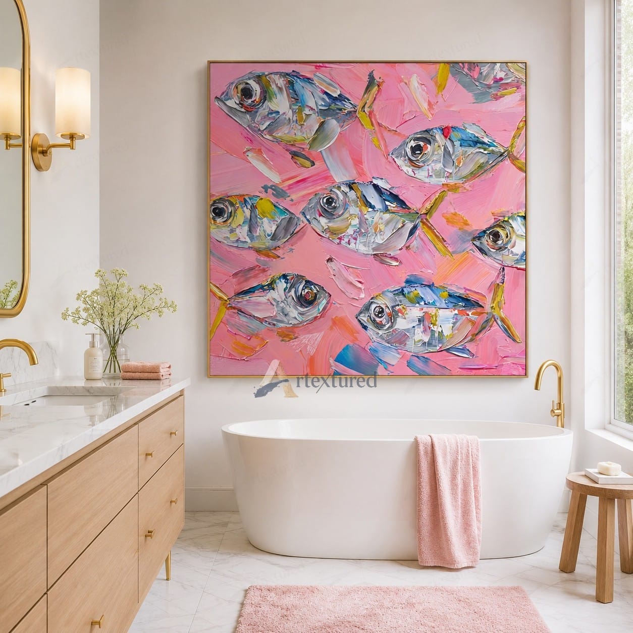 Pink Fish Wall Art – Abstract Colorful Fish Oil Painting#wp261169