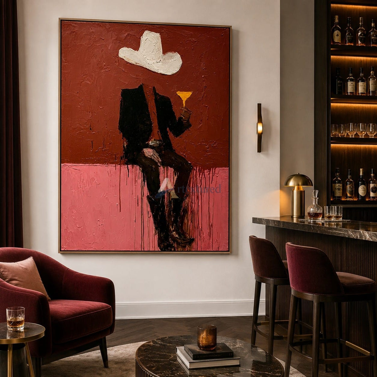 Last Call Cowboy – Textured Western Bar Painting#wp261622