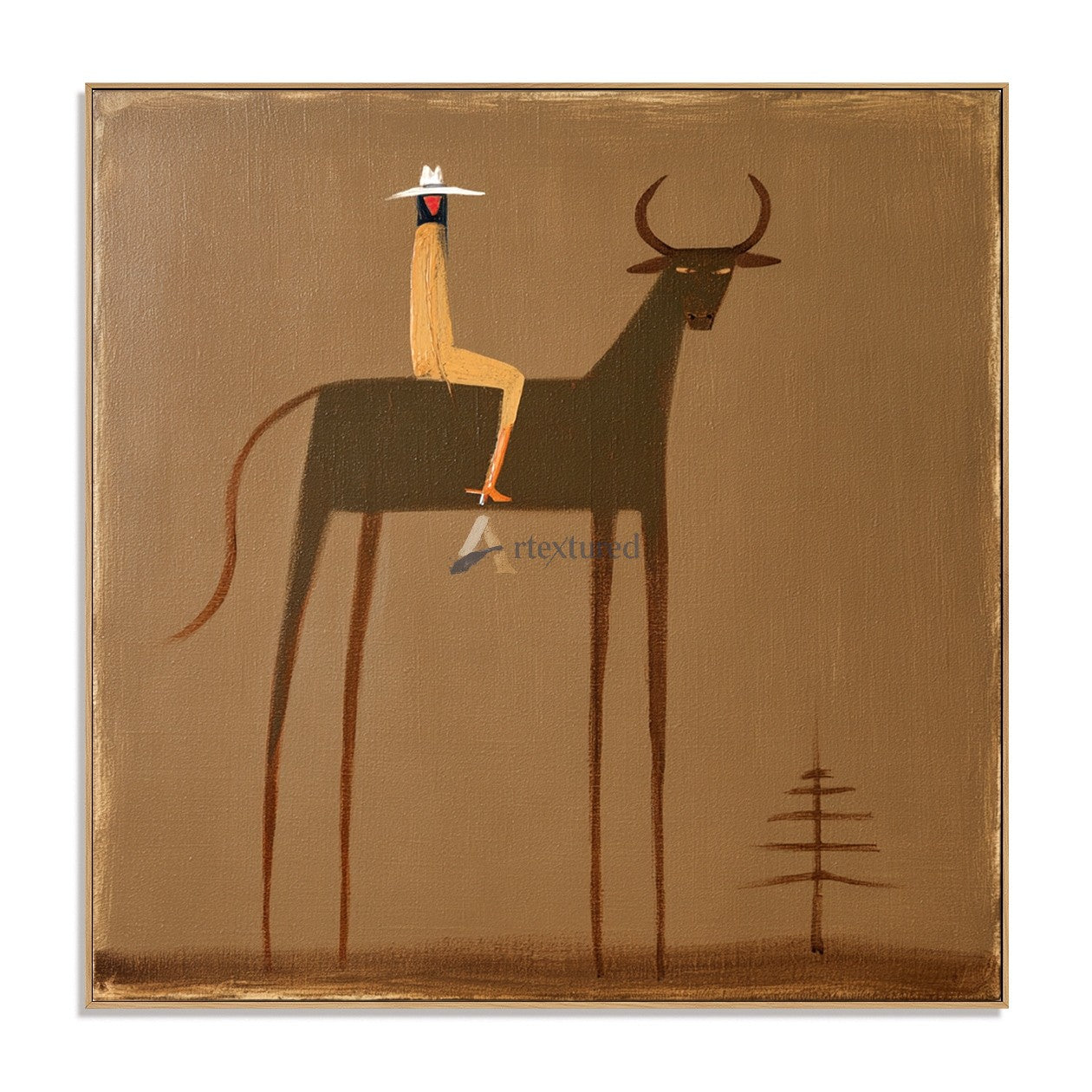 Tall Tales – Minimalist Cowboy and Longhorn Painting#wp261634