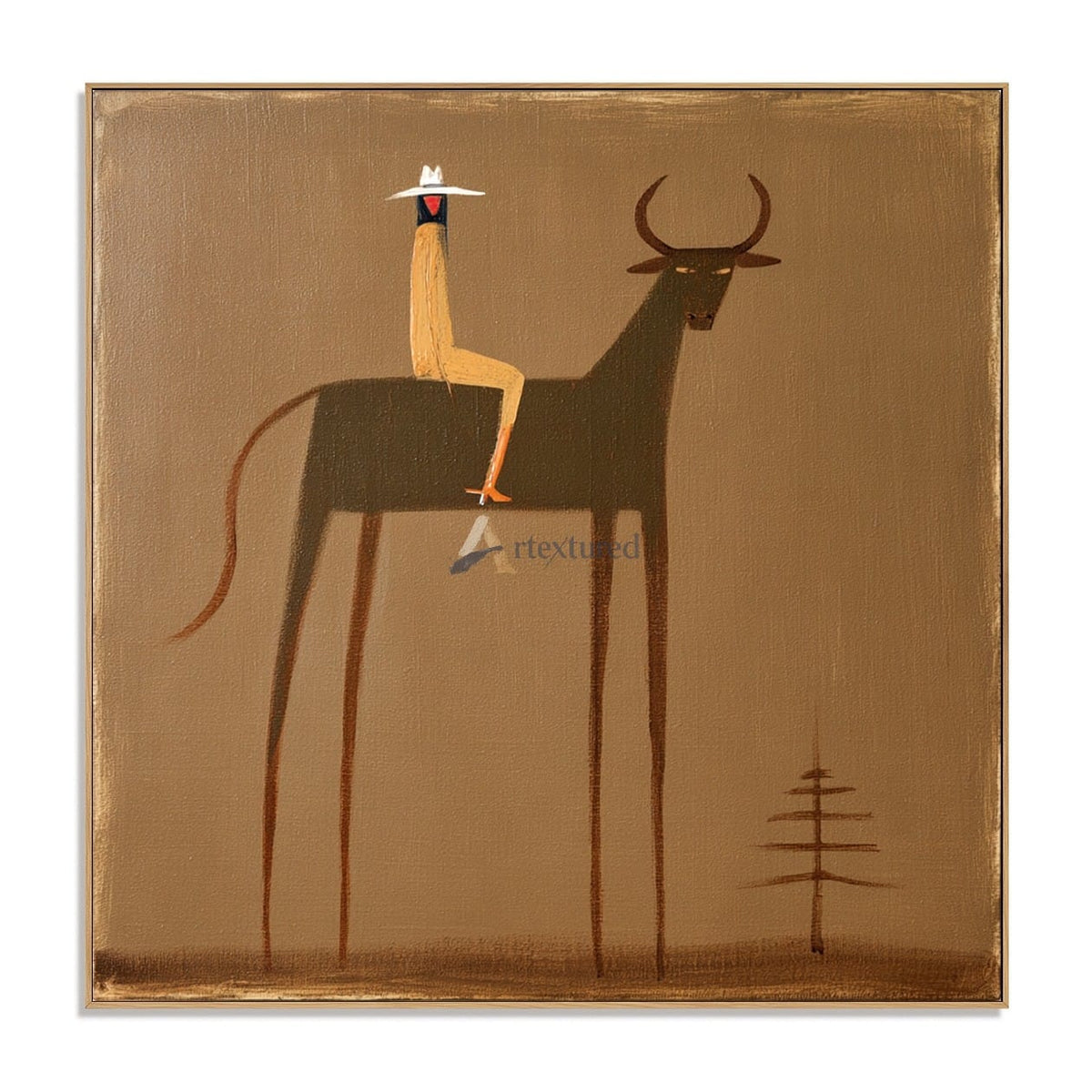 Tall Tales – Minimalist Cowboy and Longhorn Painting#wp261634