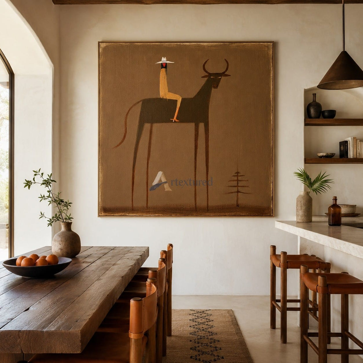 Tall Tales – Minimalist Cowboy and Longhorn Painting#wp261634