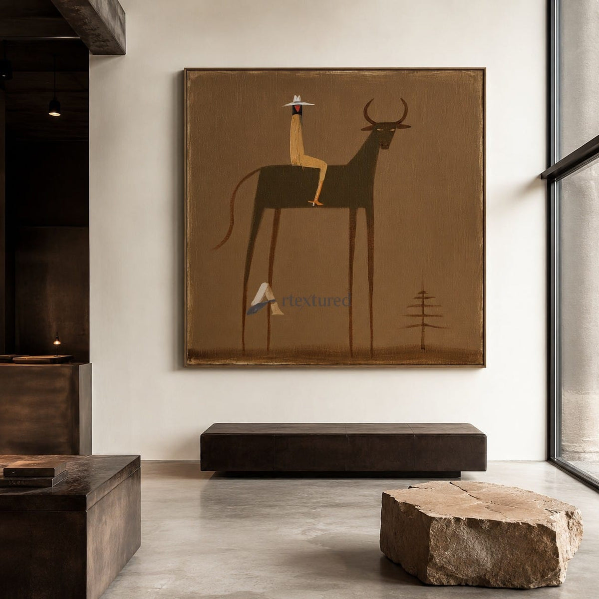 Tall Tales – Minimalist Cowboy and Longhorn Painting#wp261634