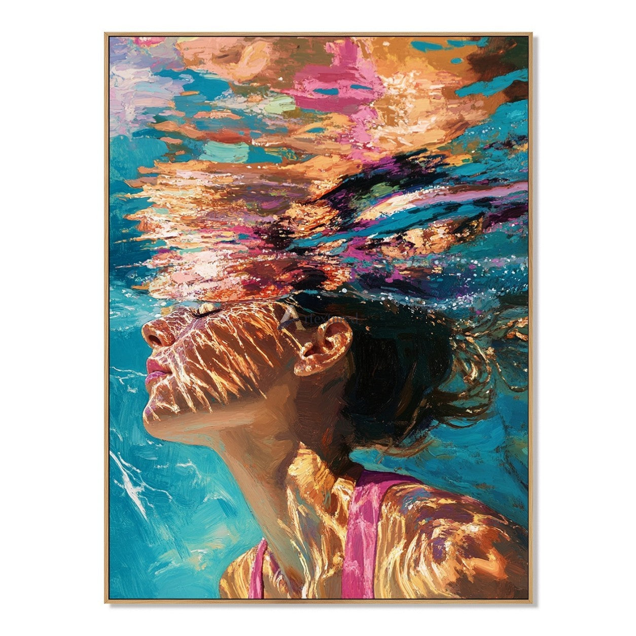Beneath the Light – Hand-Painted Underwater Woman Oil Painting#wp261695