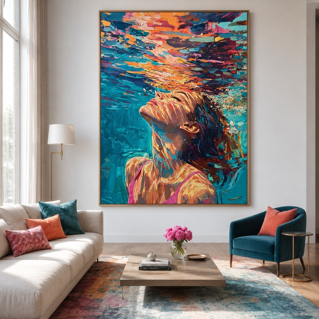 Rise Into Color – Hand-Painted Underwater Woman Oil Painting#wp261696
