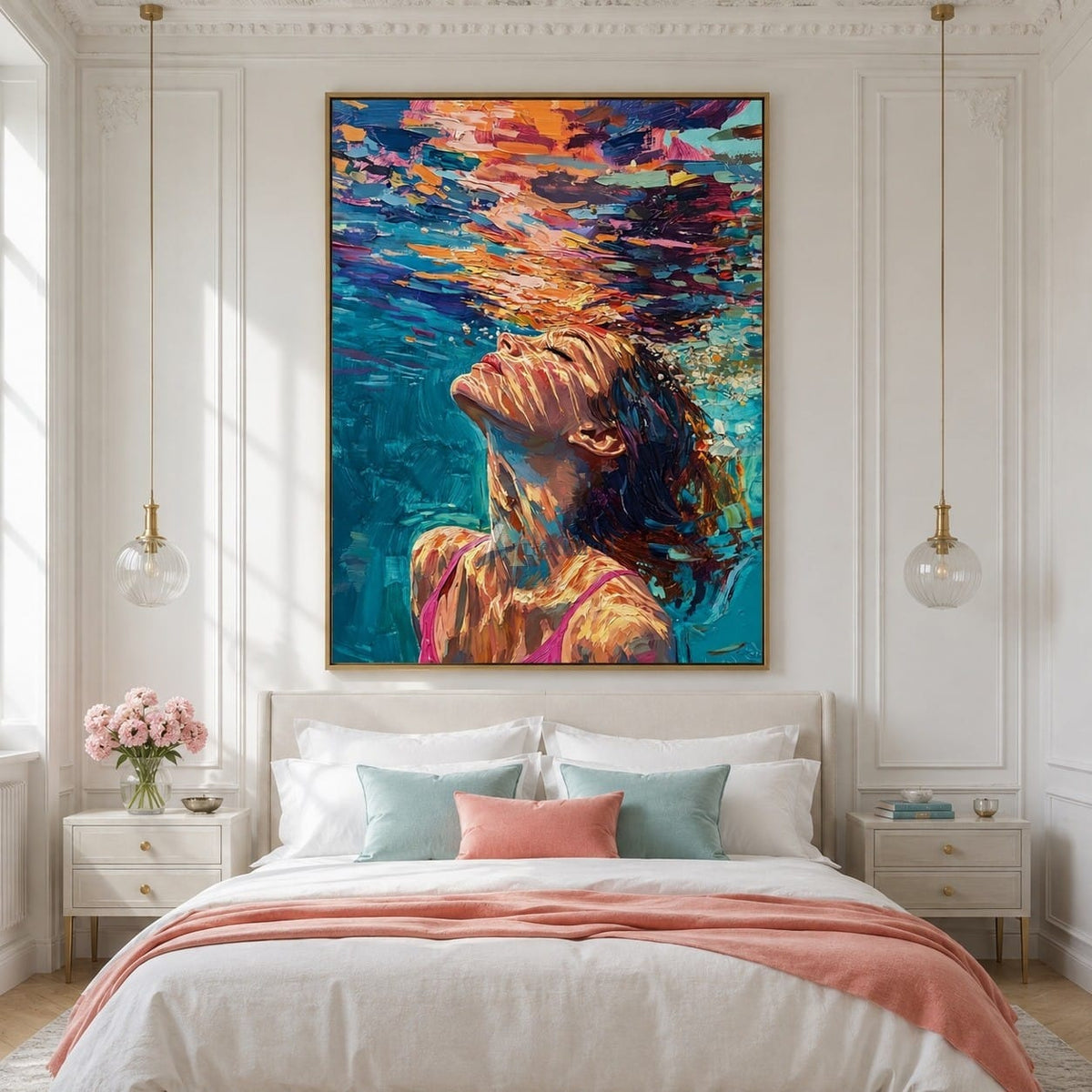 Rise Into Color – Hand-Painted Underwater Woman Oil Painting#wp261696