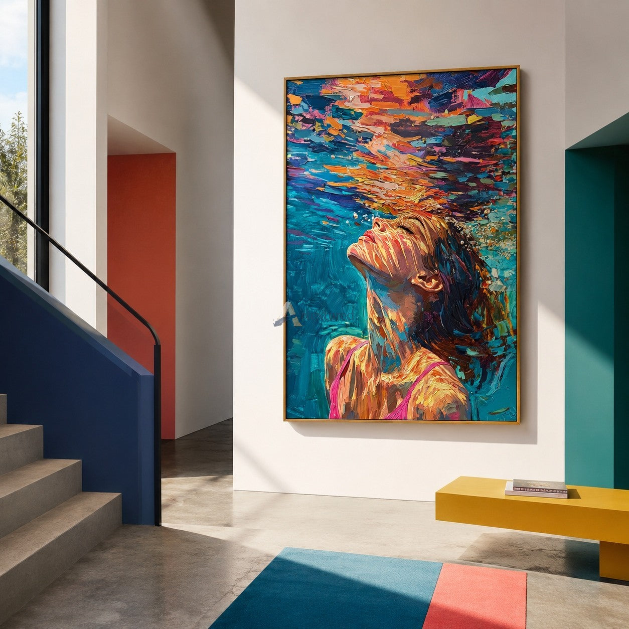 Rise Into Color – Hand-Painted Underwater Woman Oil Painting#wp261696