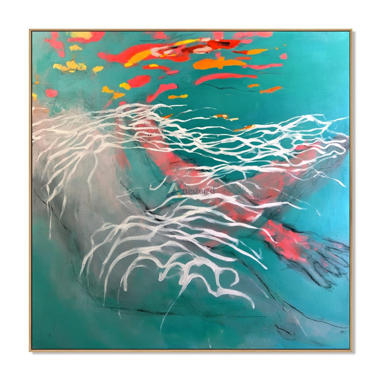 Abstract Koi Fish Wall Art in Teal, Coral and Orange#wp261707