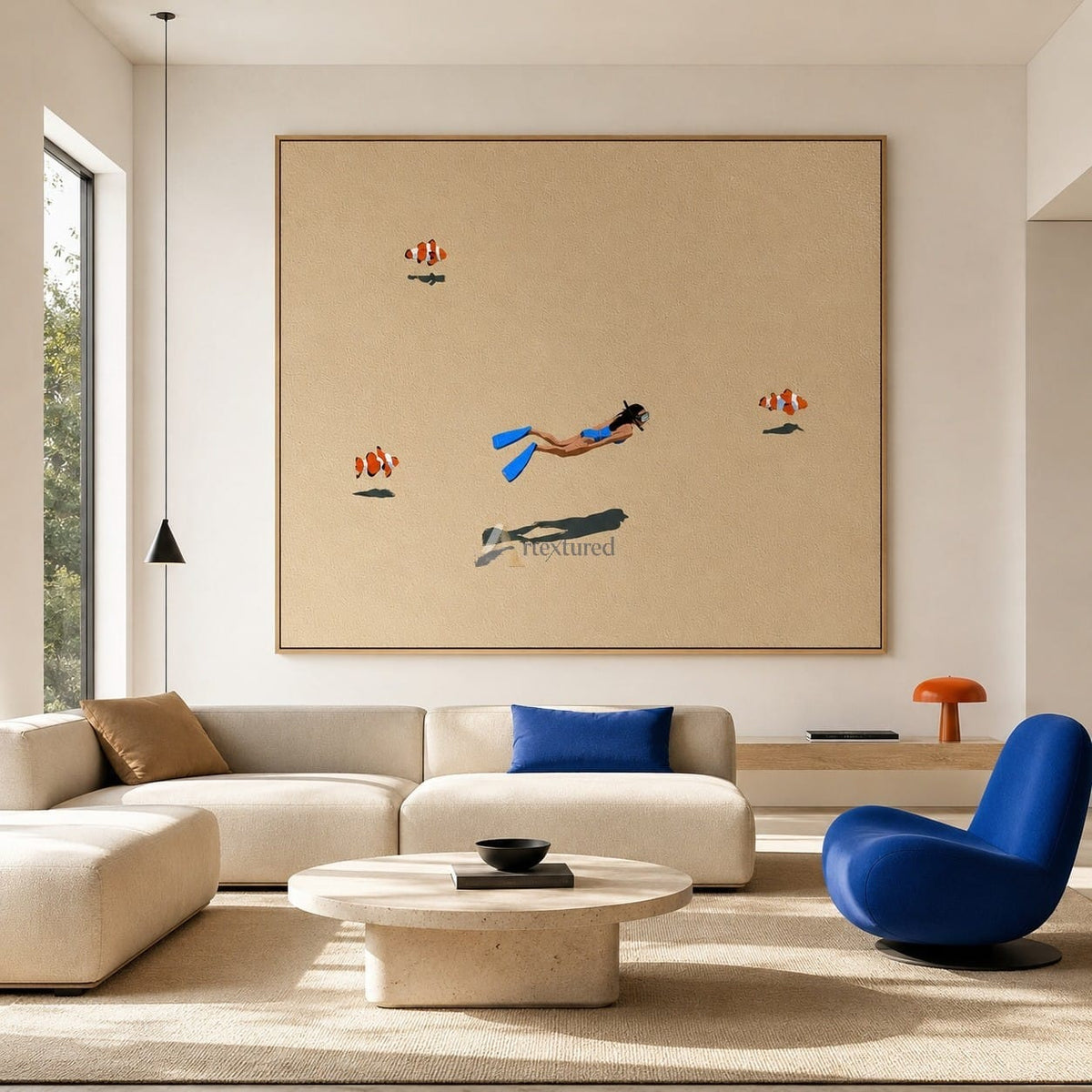 Quiet Reef – Hand-Painted Minimalist Snorkeler Wall Art#wp261708