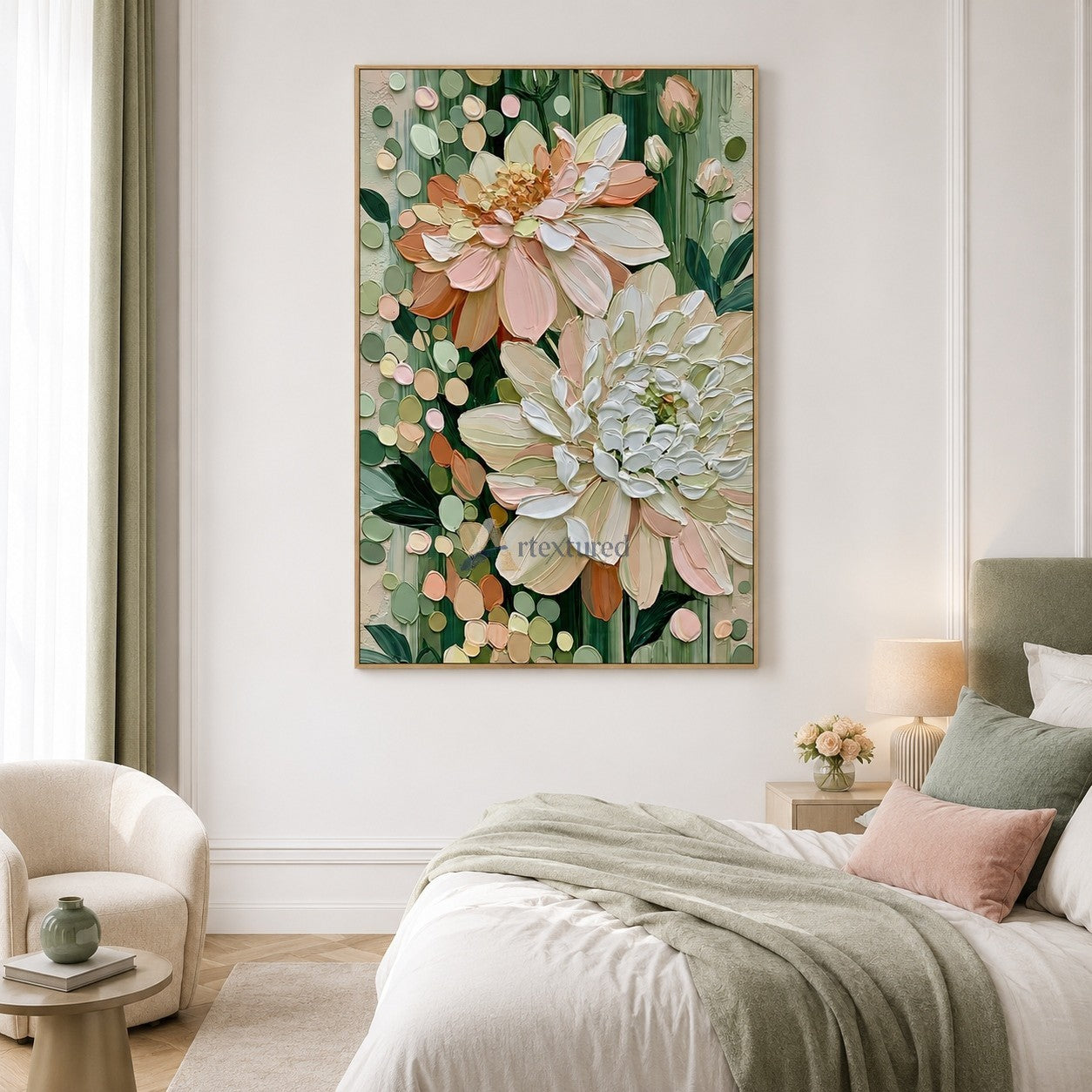 Blush and Ivory Oversized Flower Textured Wall Art#wp261752
