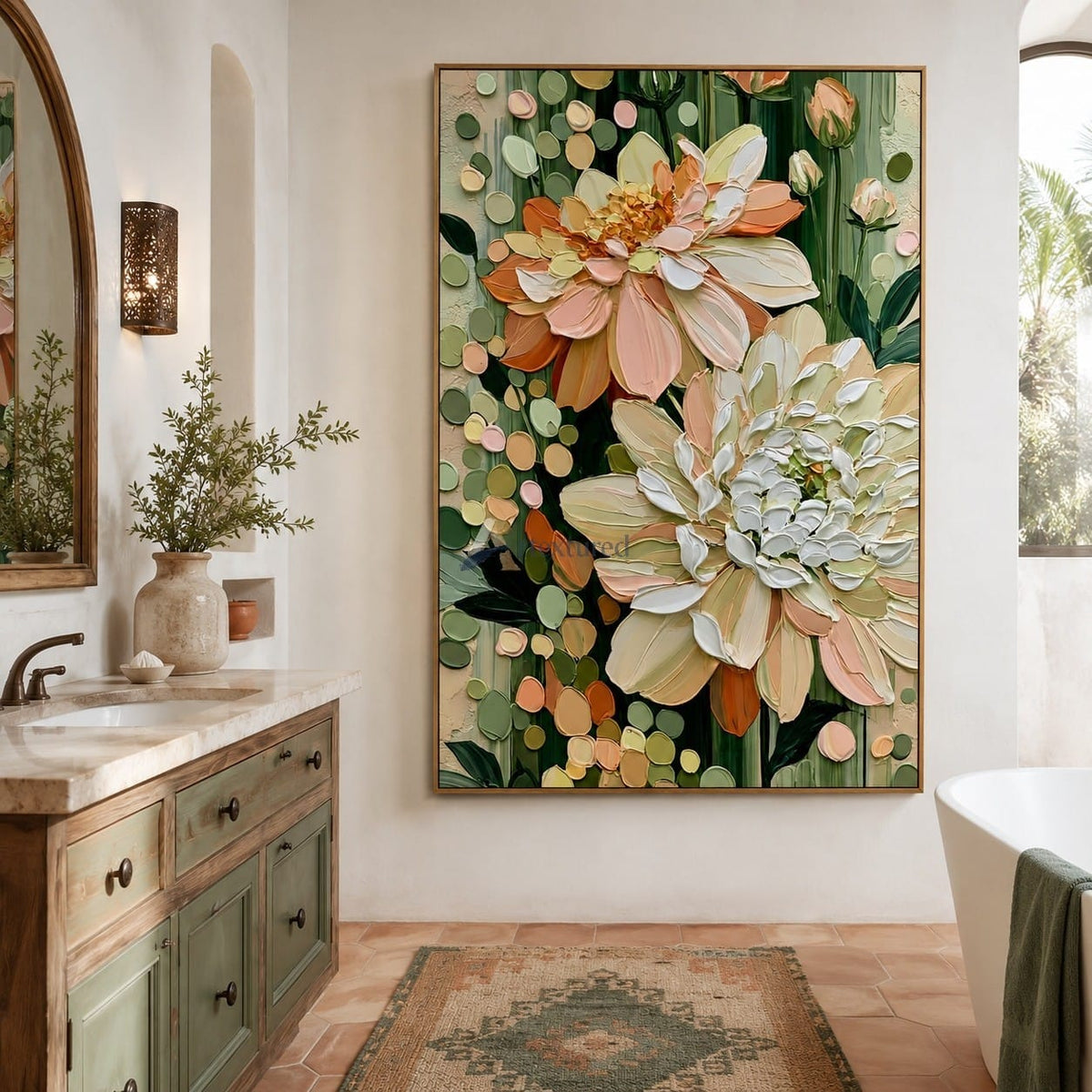 Blush and Ivory Oversized Flower Textured Wall Art#wp261752