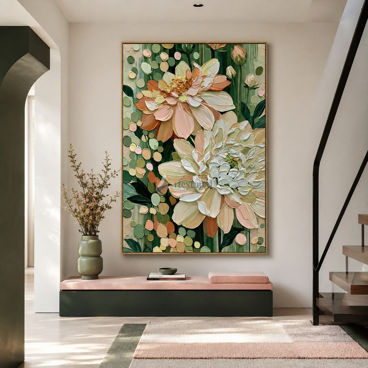 Blush and Ivory Oversized Flower Textured Wall Art#wp261752