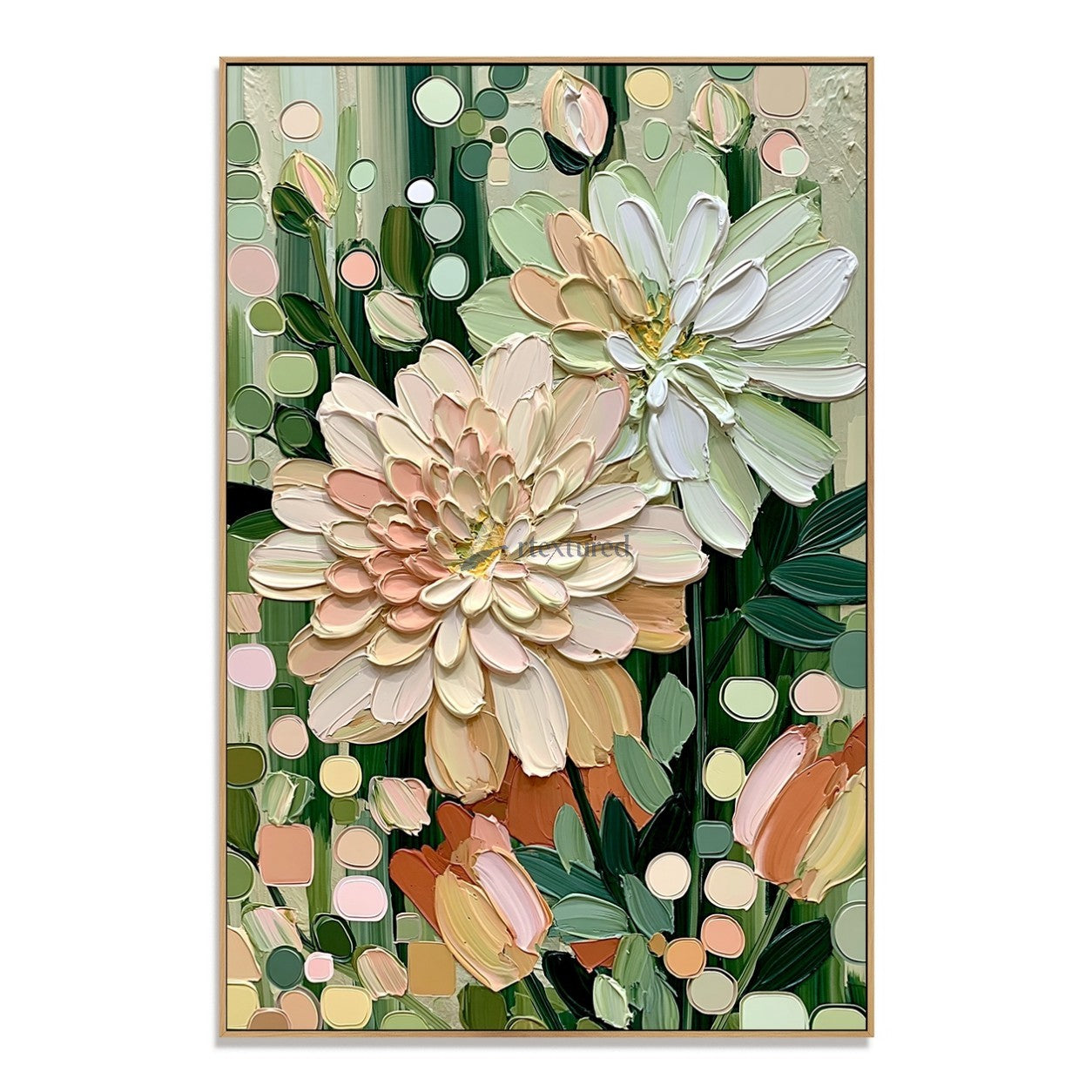 Blush Garden Flowers and Sage Green Textured Wall Art#wp261753