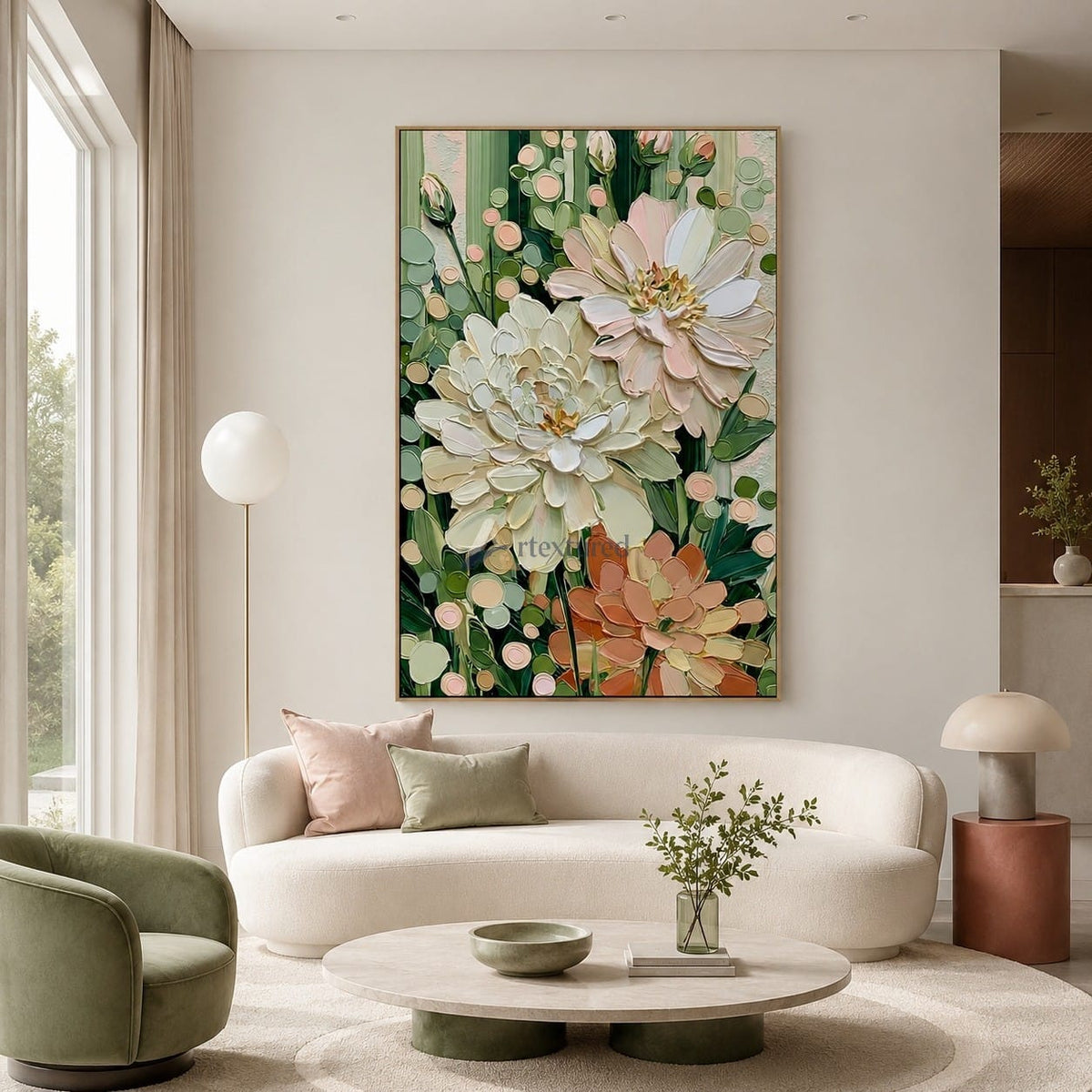 Blush and Sage Textured Garden Floral Wall Art#wp261754