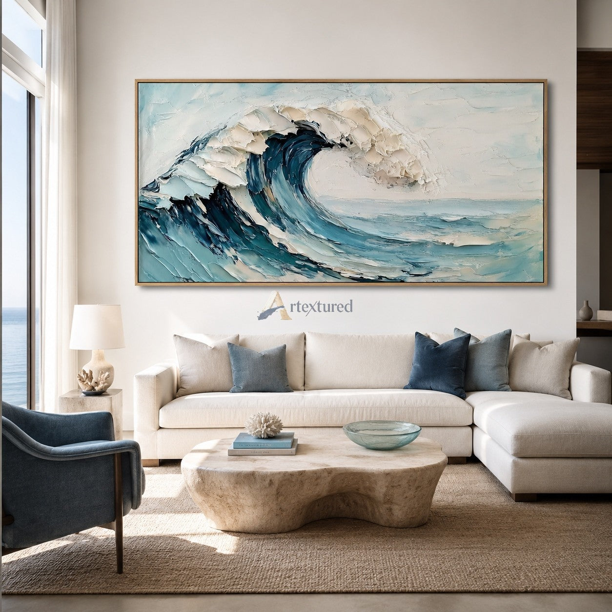Blue Ocean Wave Textured Coastal Wall Art#wp261755