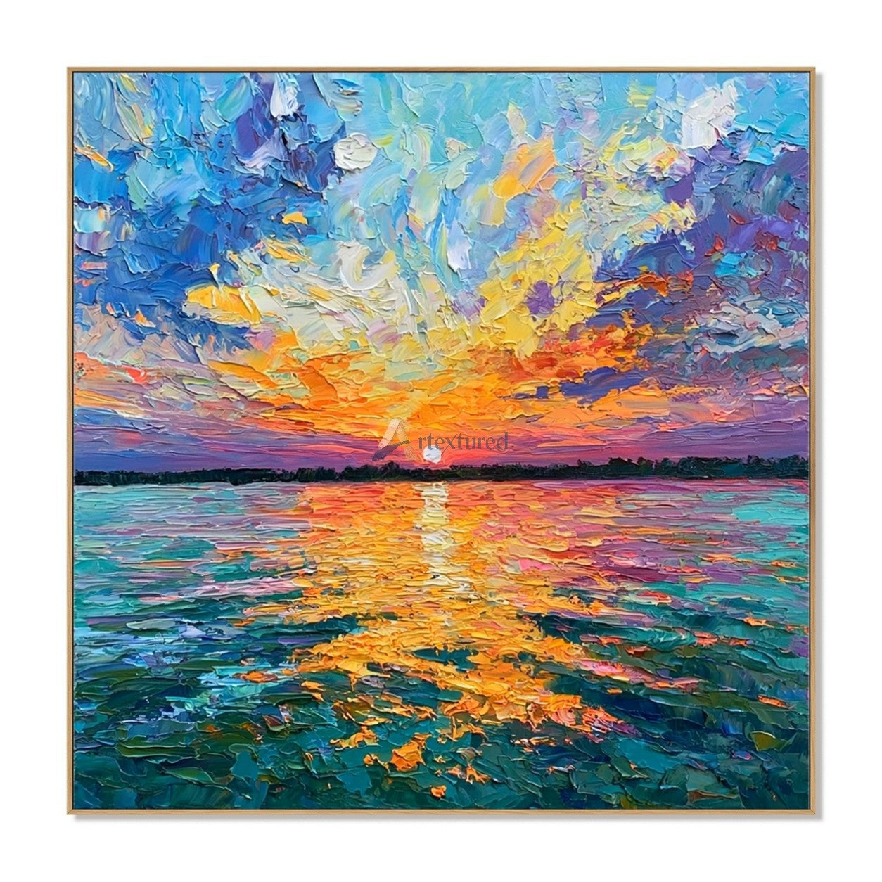 Colorful Sunset Over Water Textured Landscape Wall Art#wp261756