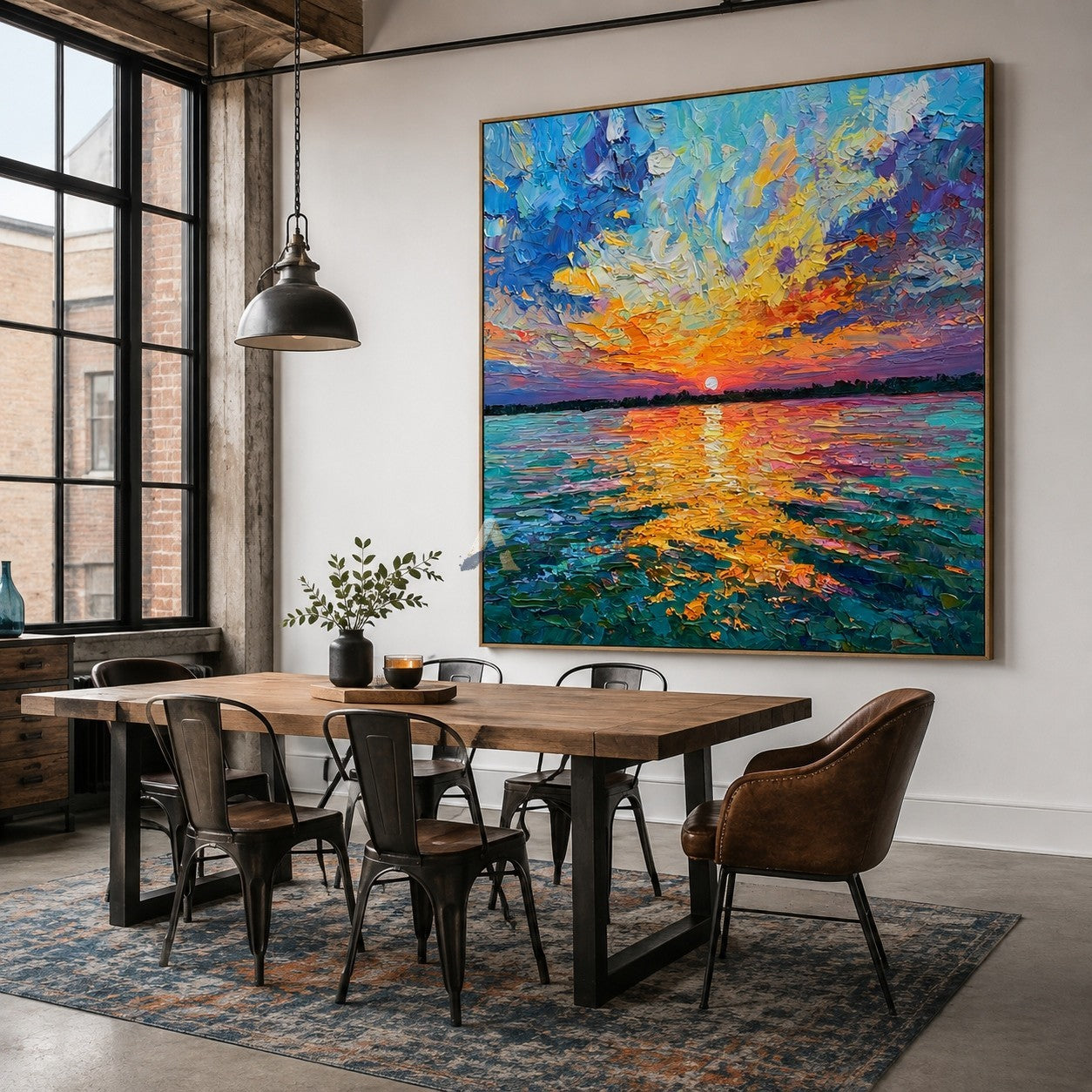 Colorful Sunset Over Water Textured Landscape Wall Art#wp261756