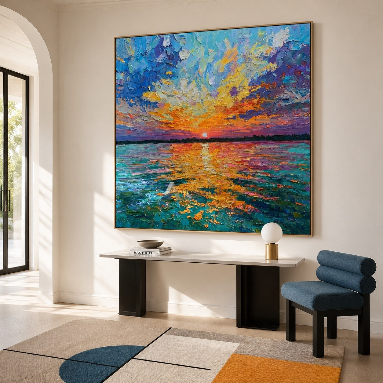 Colorful Sunset Over Water Textured Landscape Wall Art#wp261756