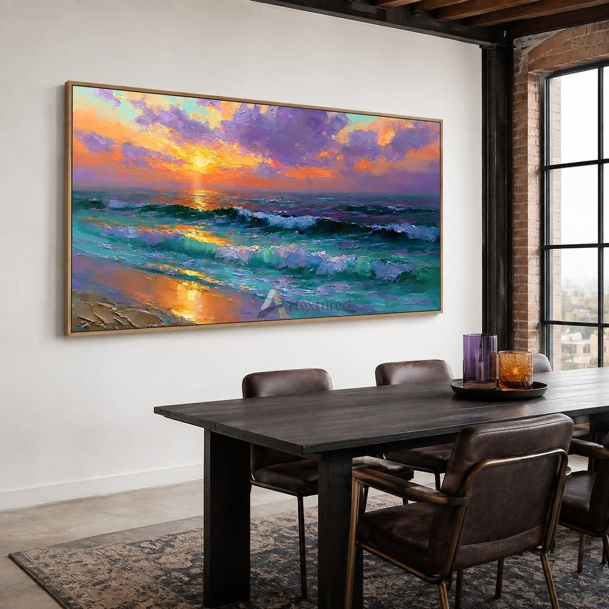 Pastel Ocean Sunset and Waves Textured Coastal Wall Art#wp261757
