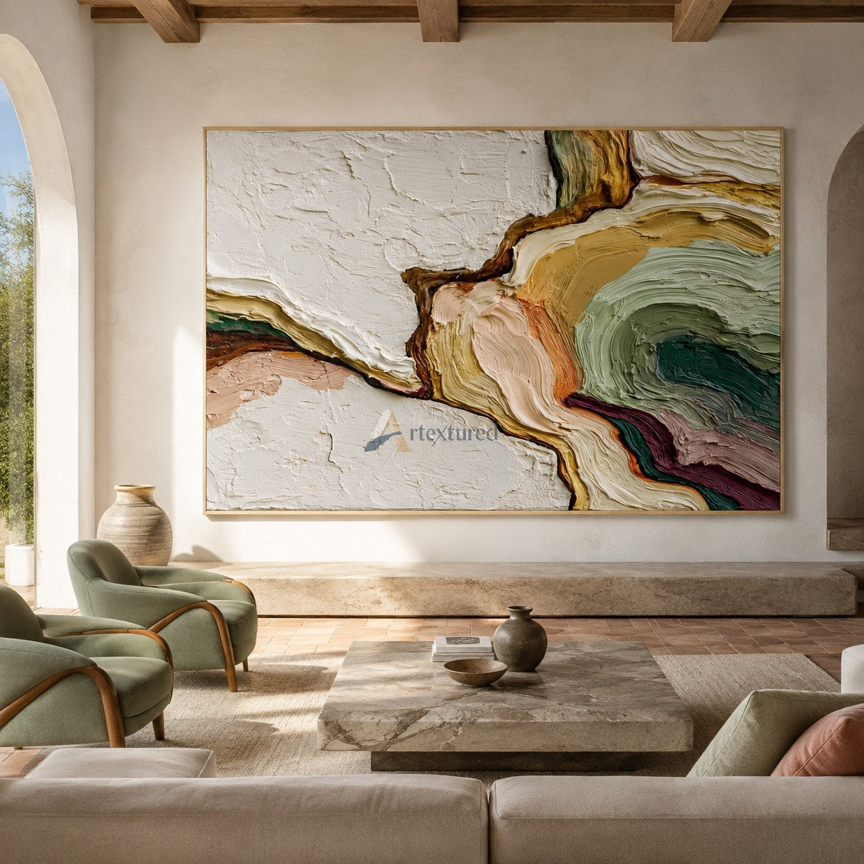 Organic Flow Abstract Wall Art – Sage Green and Warm Neutral Painting#wp261758