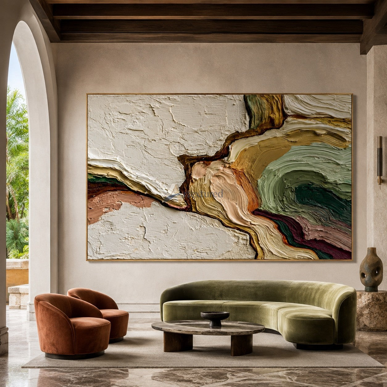 Organic Flow Abstract Wall Art – Sage Green and Warm Neutral Painting#wp261758