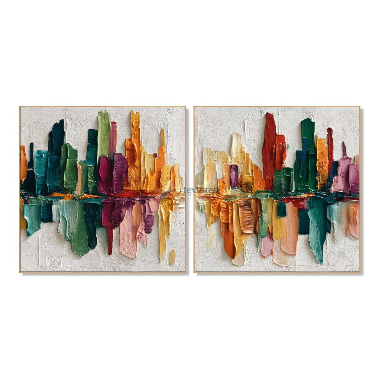 Colorful Abstract City Skyline Textured Diptych Wall Art Set#wp261760