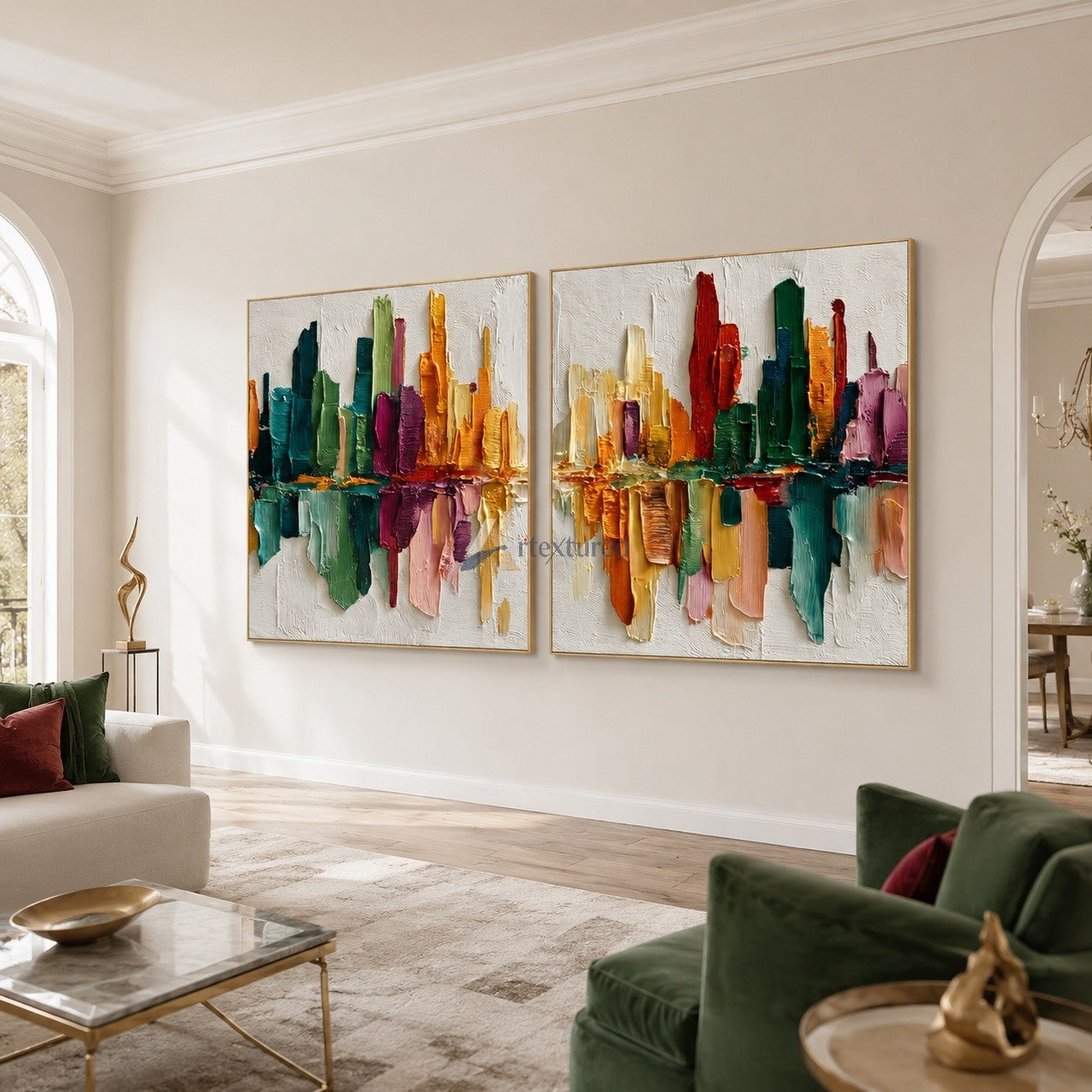 Colorful Abstract City Skyline Textured Diptych Wall Art Set#wp261760