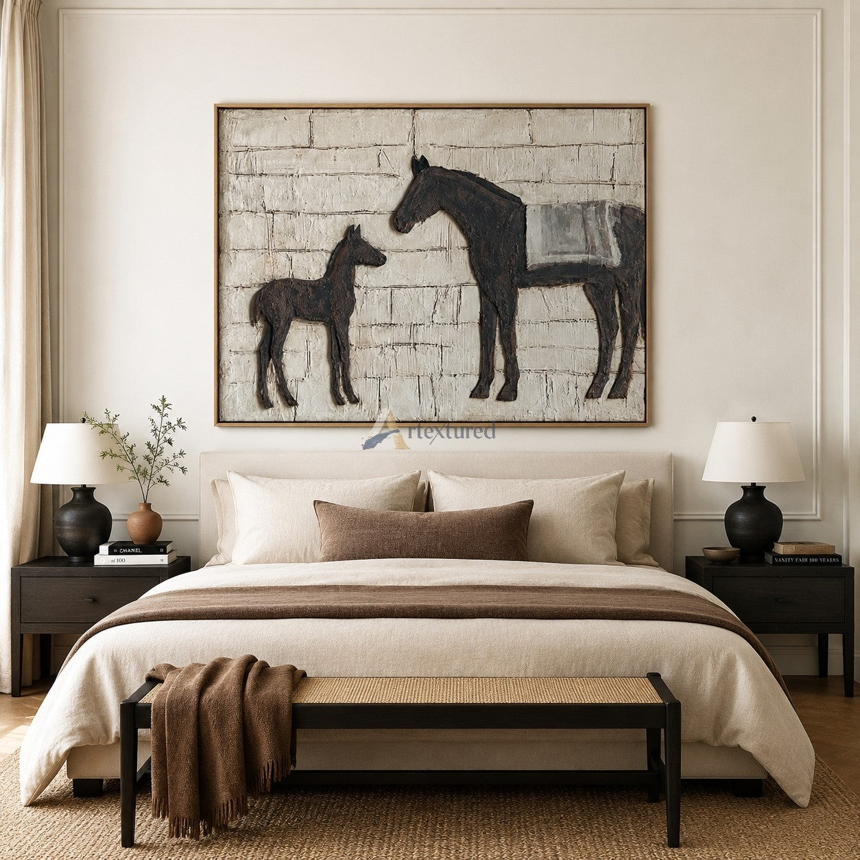 Mare and Foal Bas-Relief Wall Art – Neutral Farmhouse Horse Decor#wp261761