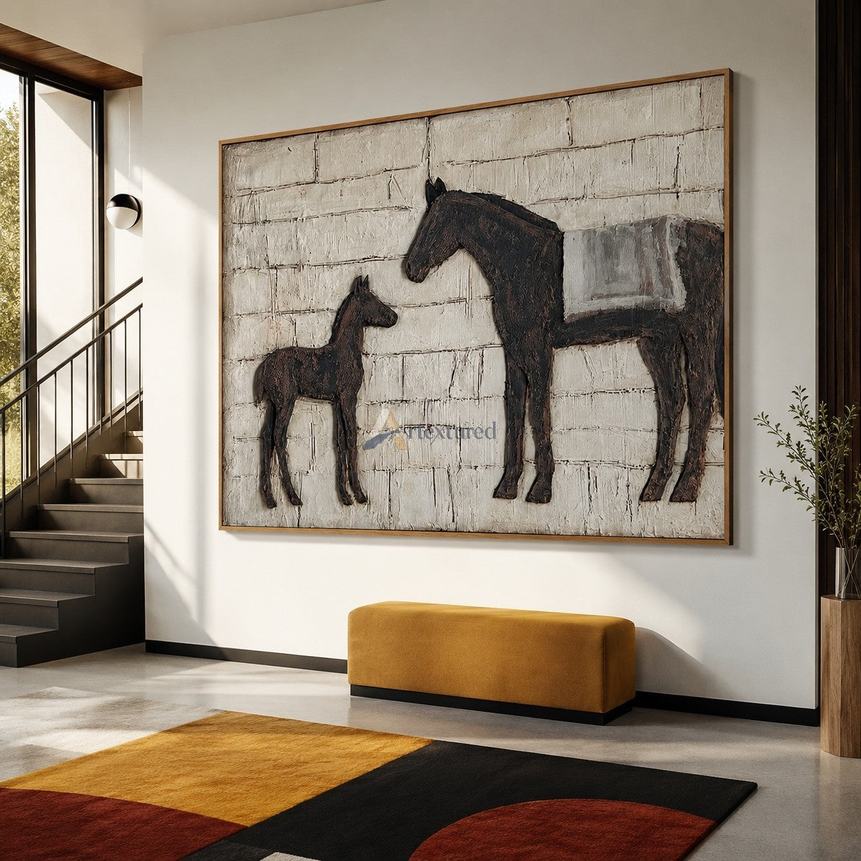 Mare and Foal Bas-Relief Wall Art – Neutral Farmhouse Horse Decor#wp261761