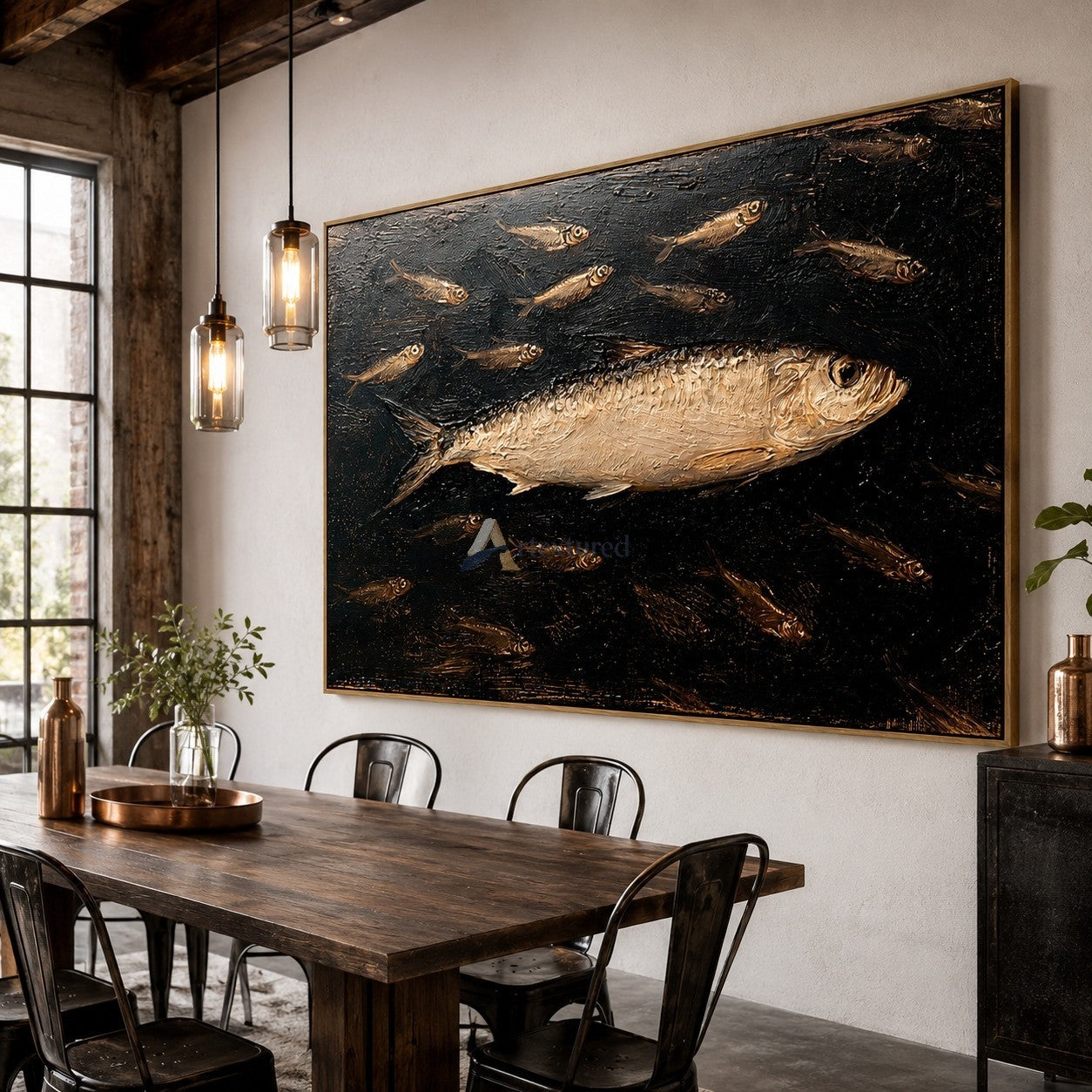 Silver Fish and School Wall Art – Textured Coastal Painting#wp261762
