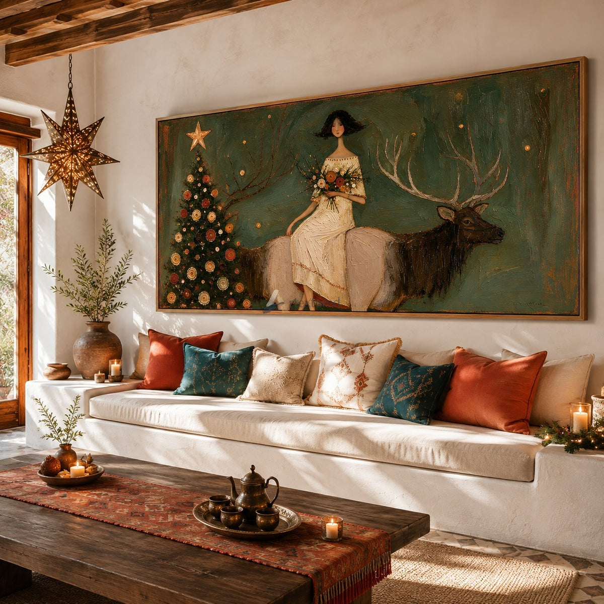A Quiet Christmas Journey — Woman and Reindeer Holiday Wall Art#wp261787