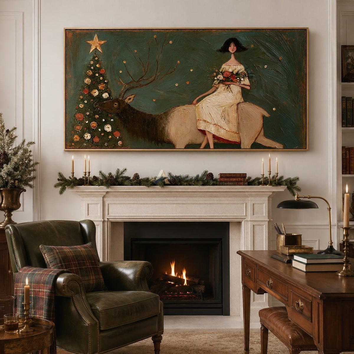 A Quiet Christmas Journey — Woman and Reindeer Holiday Wall Art#wp261787
