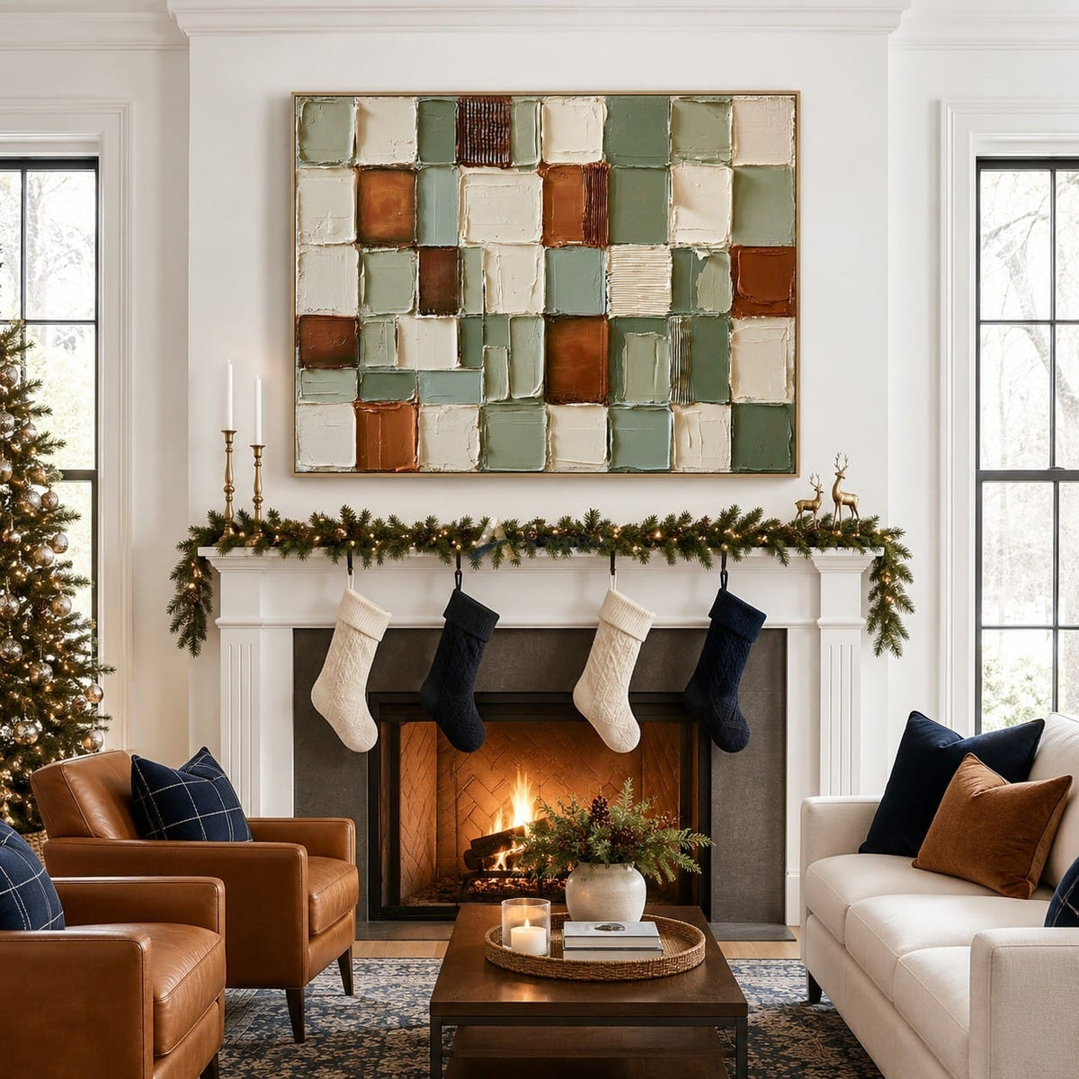 Quiet Geometry — Sage Green and Terracotta Textured Abstract Wall Art#wp261793