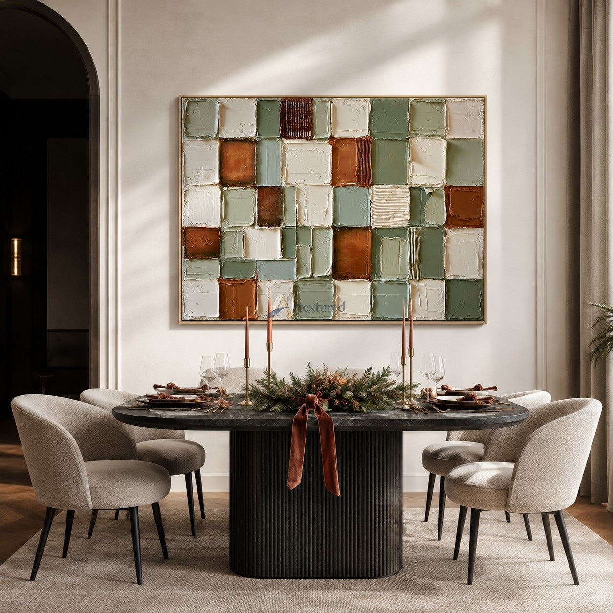 Quiet Geometry — Sage Green and Terracotta Textured Abstract Wall Art#wp261793