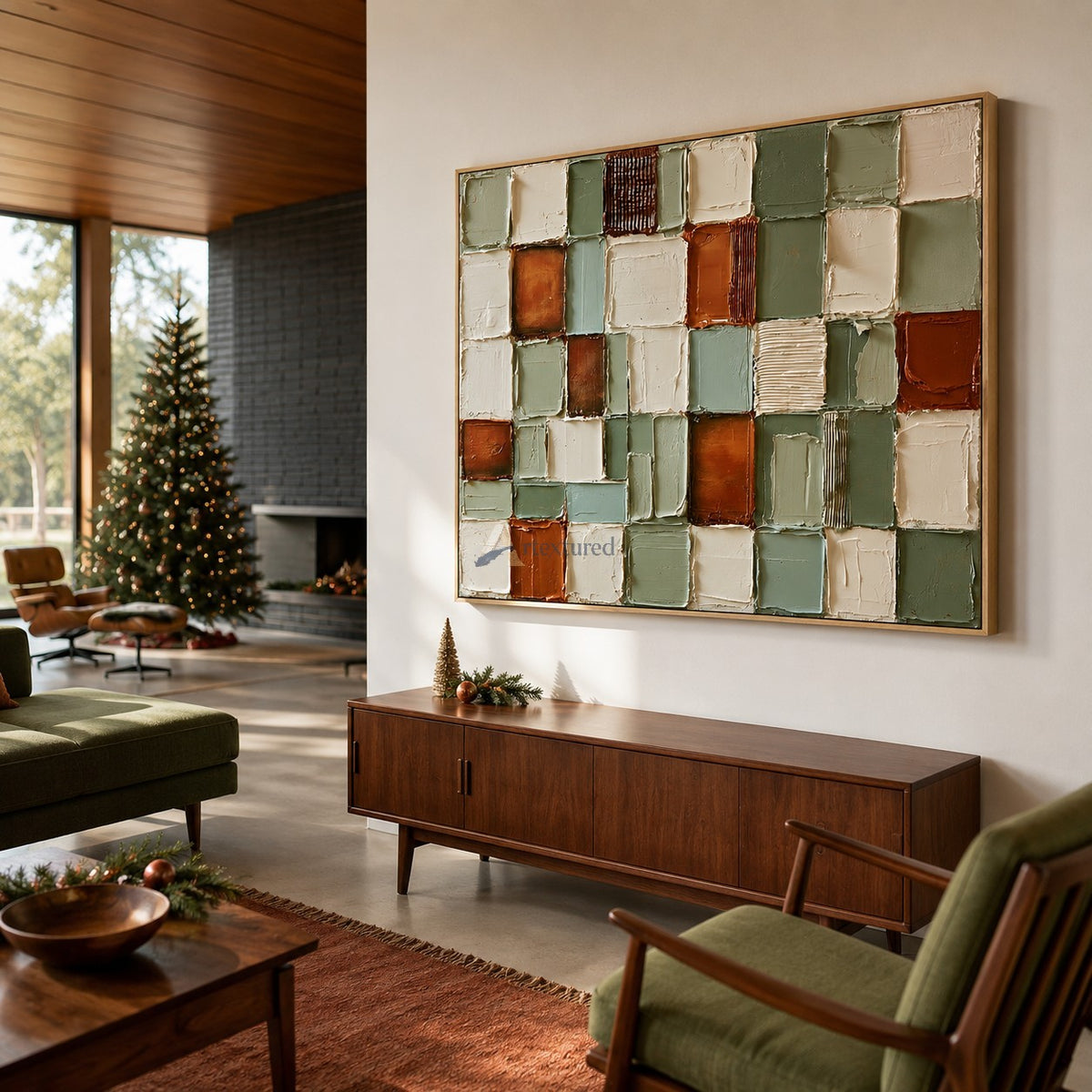 Quiet Geometry — Sage Green and Terracotta Textured Abstract Wall Art#wp261793