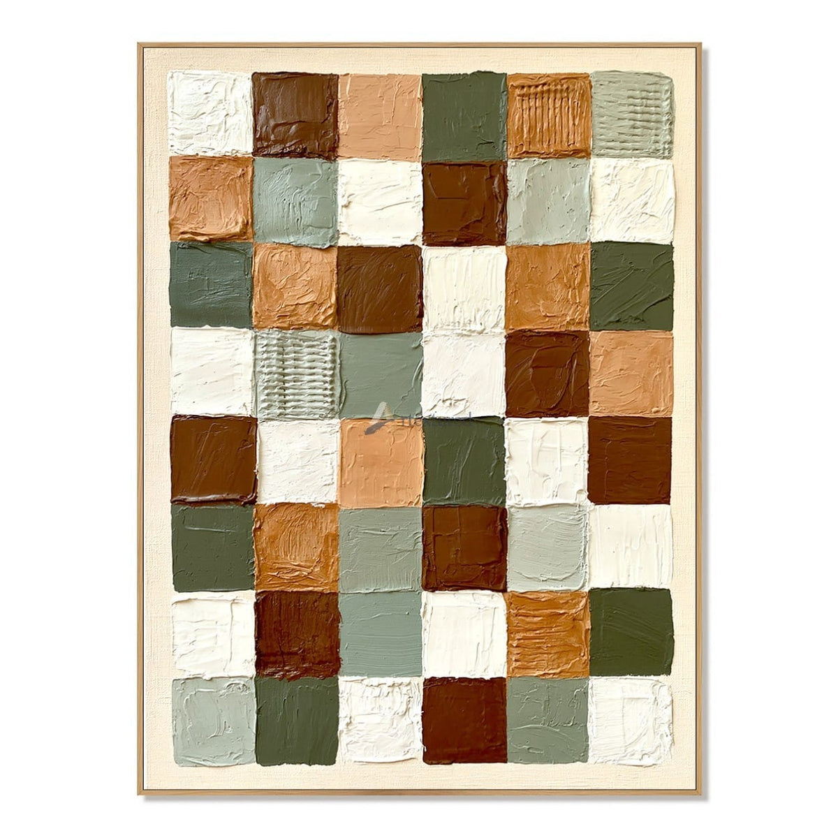 Collected Earth — Sage Green and Brown Textured Checkerboard Wall Art#wp261794