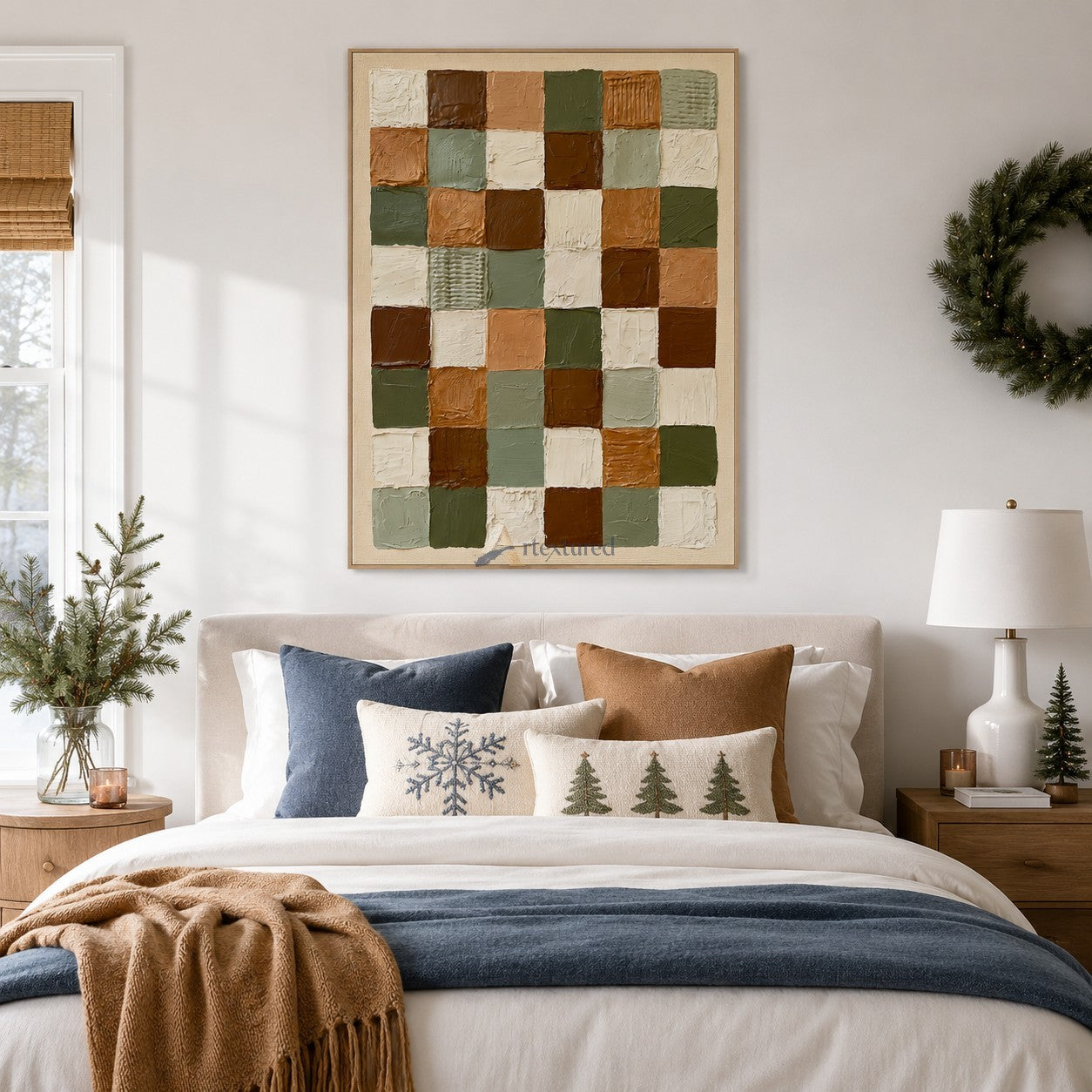 Collected Earth — Sage Green and Brown Textured Checkerboard Wall Art#wp261794