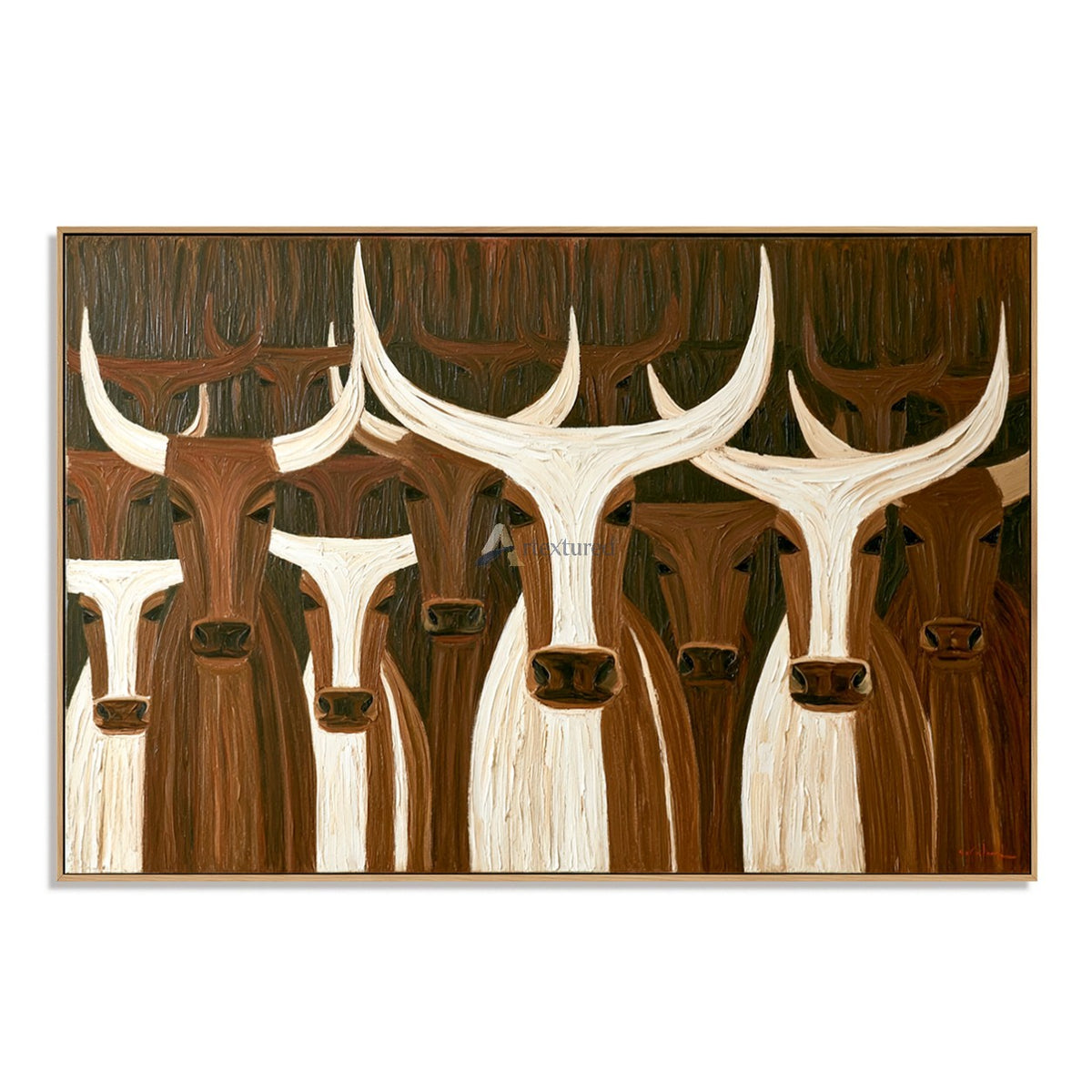 Longhorn Gathering — Brown and White Texas Cattle Wall Art#wp261796