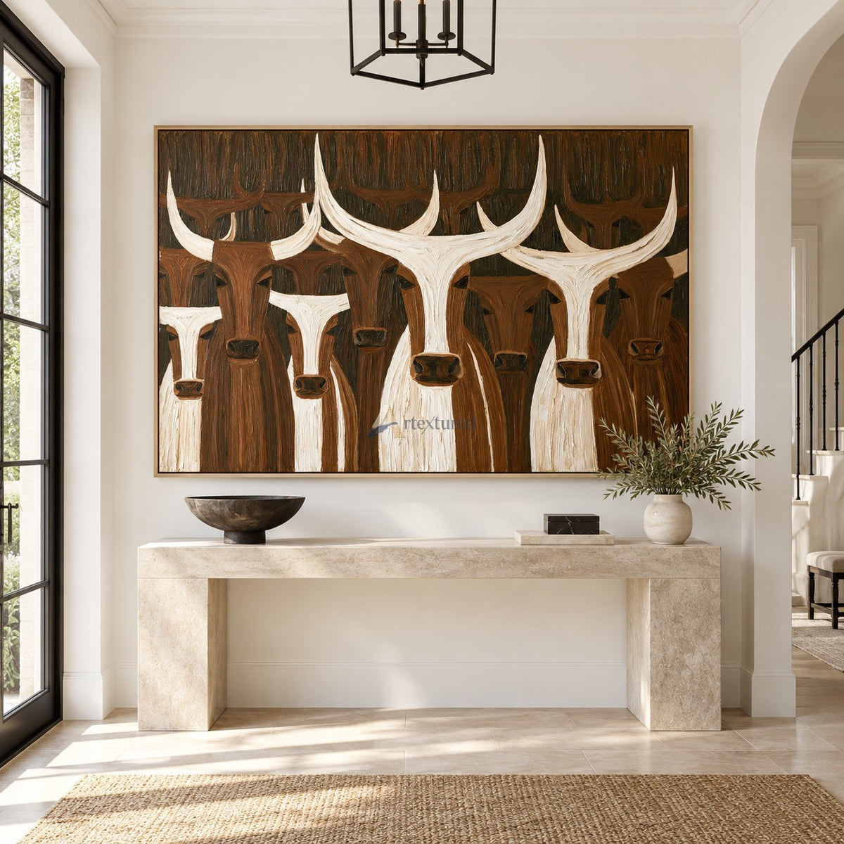Longhorn Gathering — Brown and White Texas Cattle Wall Art#wp261796