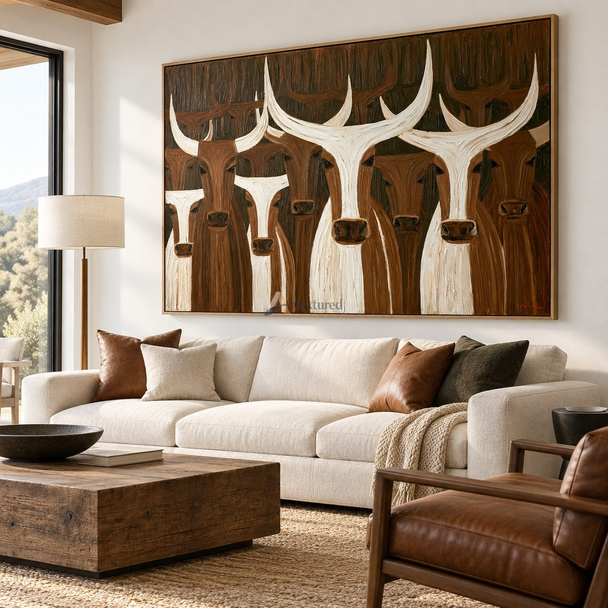 Longhorn Gathering — Brown and White Texas Cattle Wall Art#wp261796